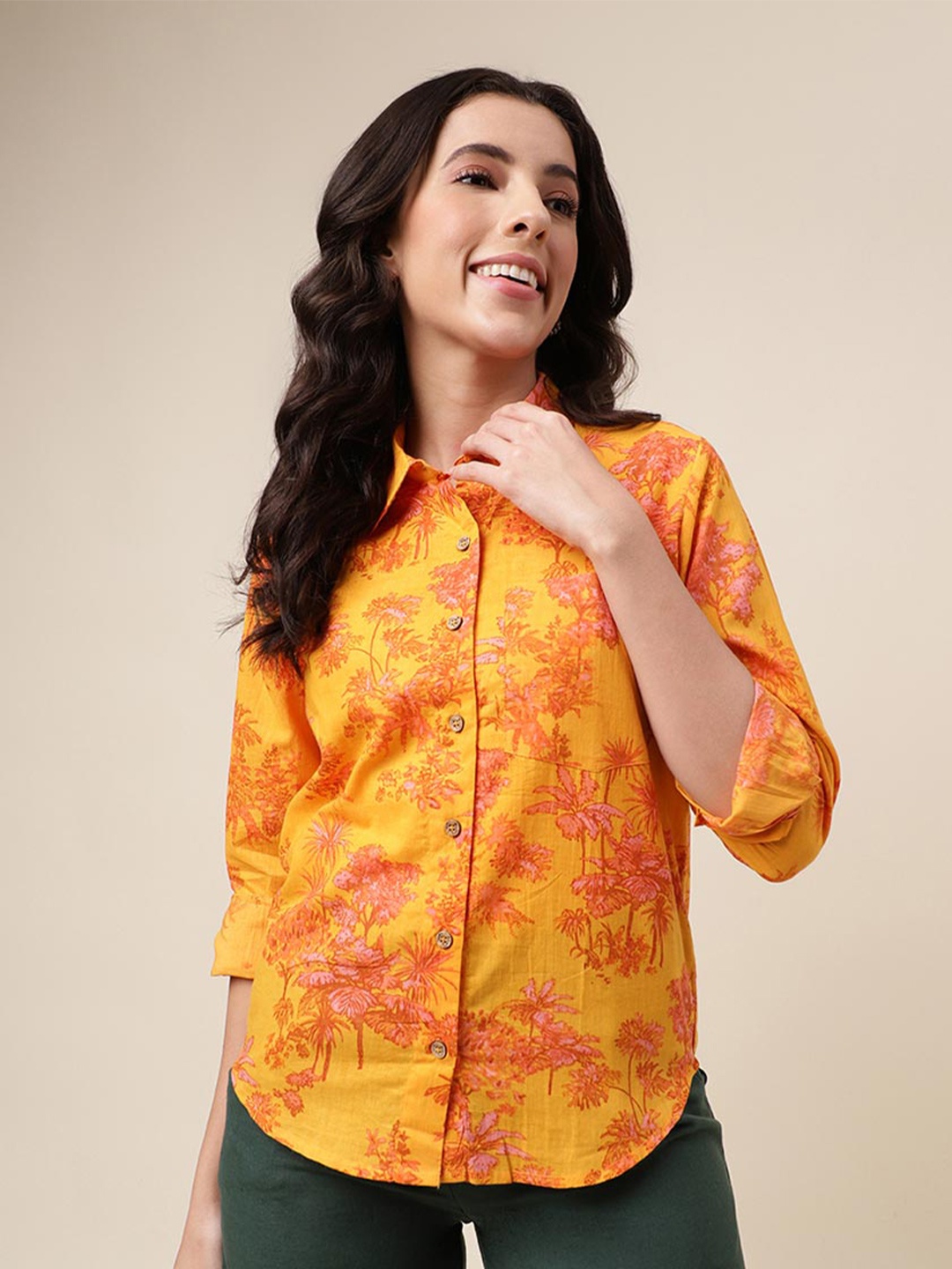 

Fabindia Floral Printed Cotton Casual Shirt, Yellow