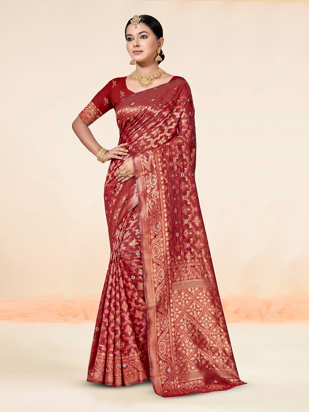 

Anouk Ethnic Motifs Woven Design Orgnaza Saree, Maroon