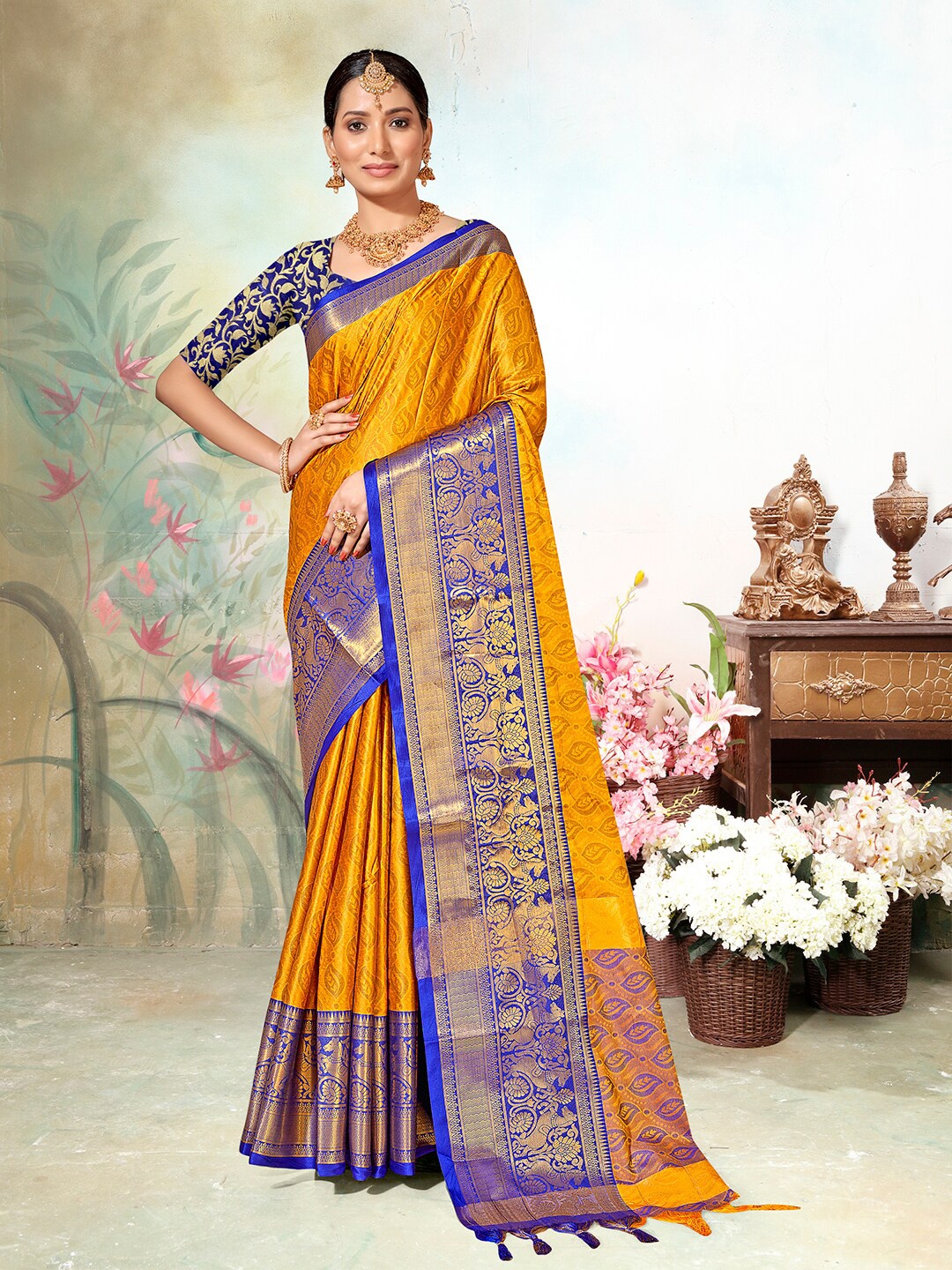 

Anouk Ethnic Motifs Woven Design Zari Saree, Yellow