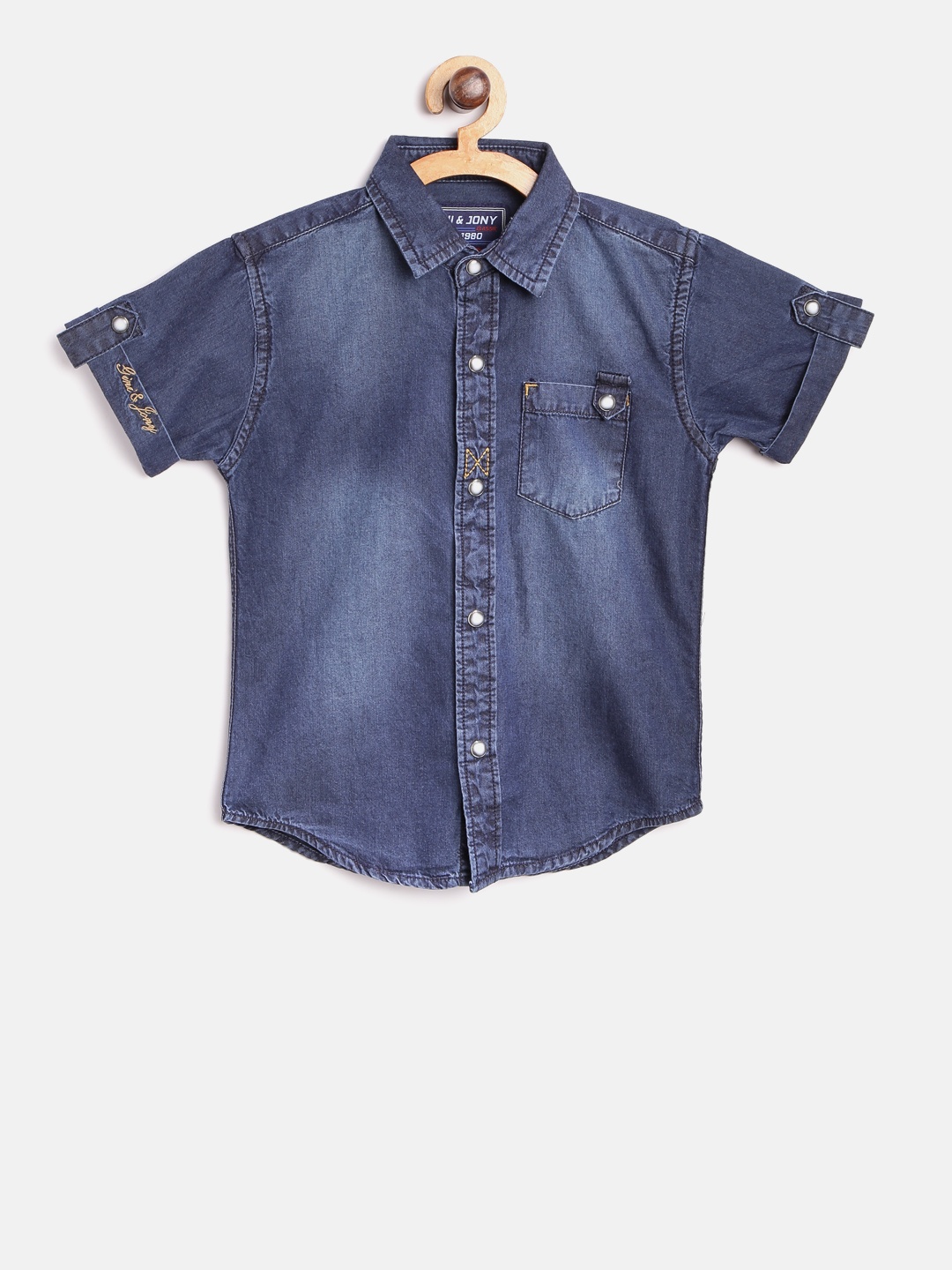 

Gini and Jony Boys Navy Blue Regular Fit Faded Denim Shirt