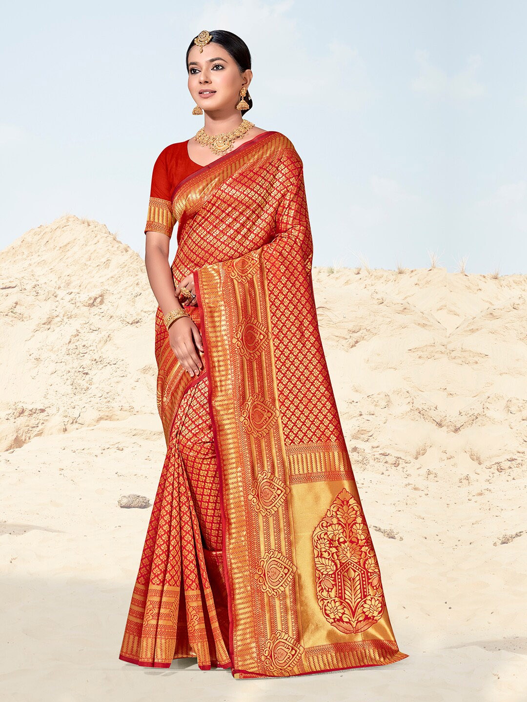 

Anouk Ethnic Motifs Woven Design Zari Banarasi Saree, Red