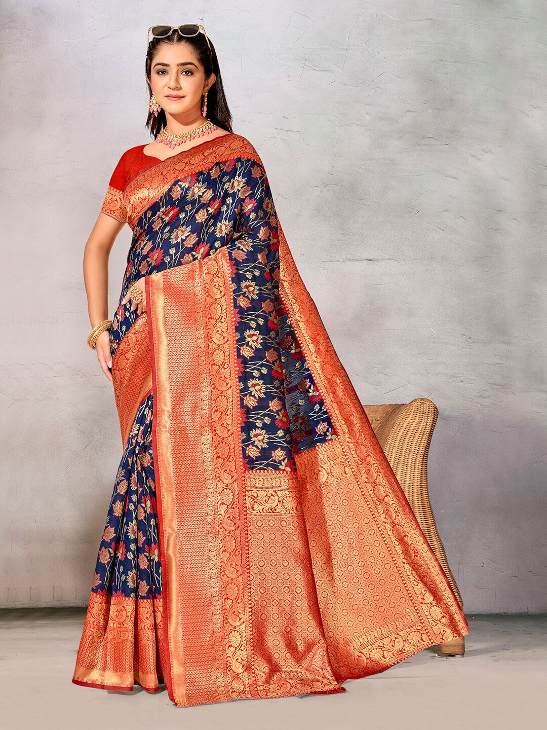 

Anouk Floral Woven Design Zari Art Silk Saree, Blue