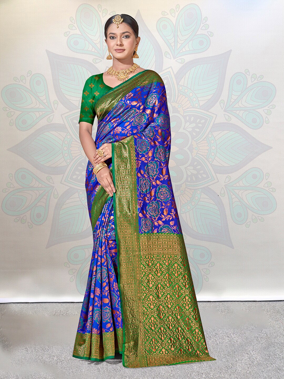 

Anouk Floral Woven Design Zari Kanjeevaram Saree, Navy blue