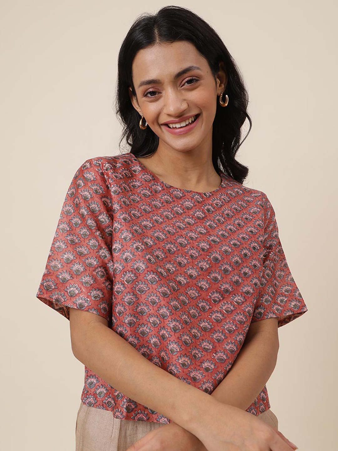 

Fabindia Floral Printed Cotton Top, Pink