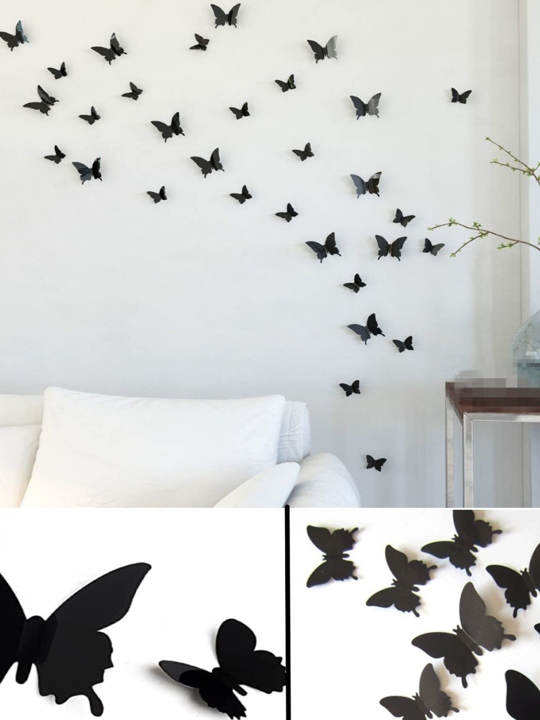 Jaamso Royals Black 12 Pieces Butterfly Self Adhesive Wall Stickers