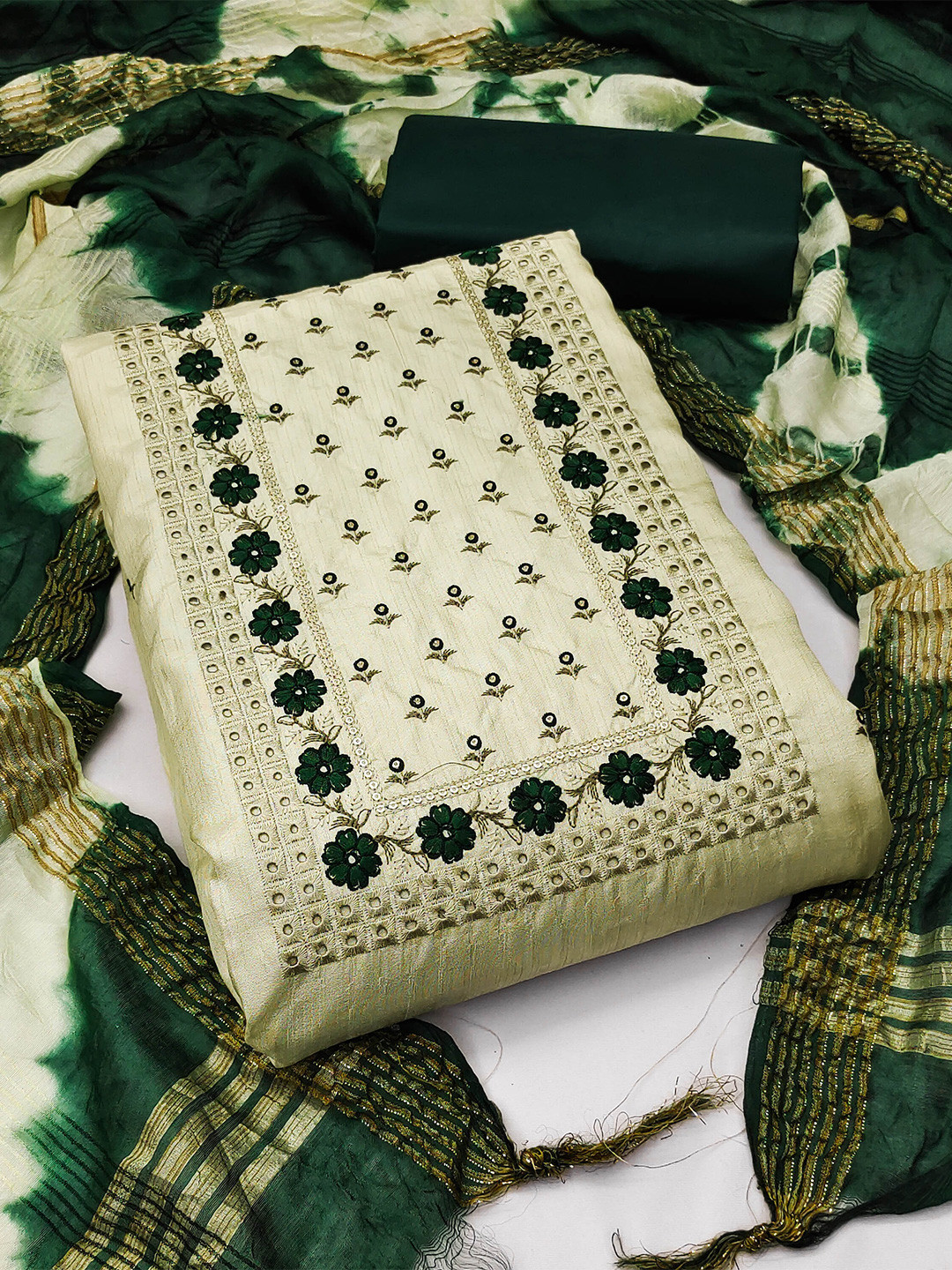 

MANVAA Embroidered Unstitched Dress Material, Green