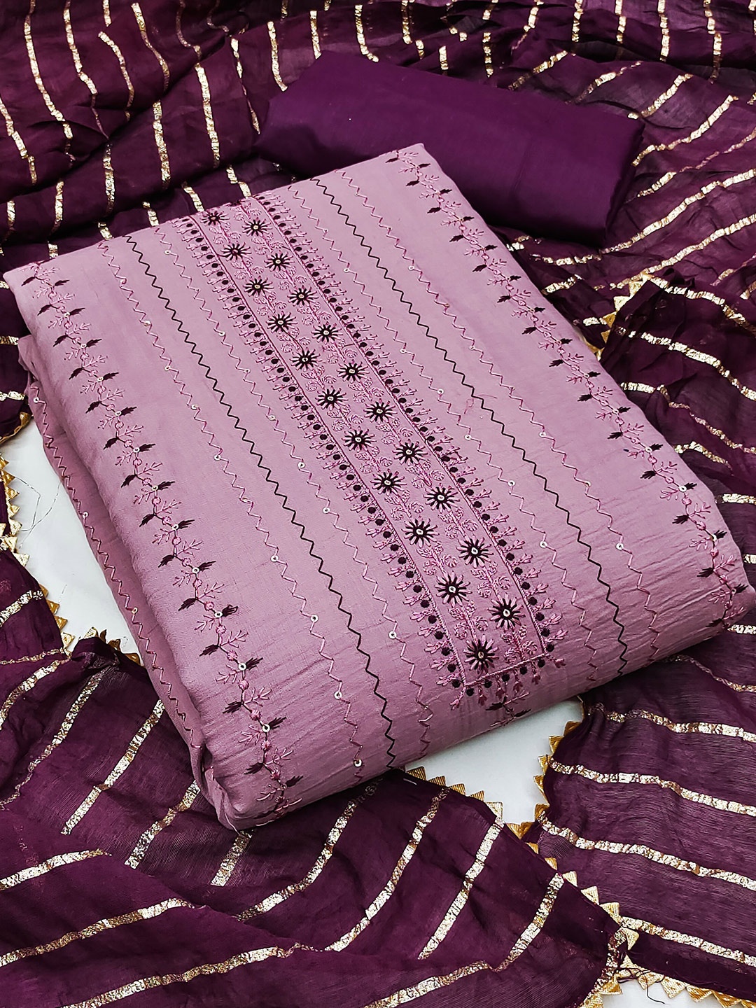 

MANVAA Ethnic Motif Embroidered Sequinned Unstitched Dress Material, Purple