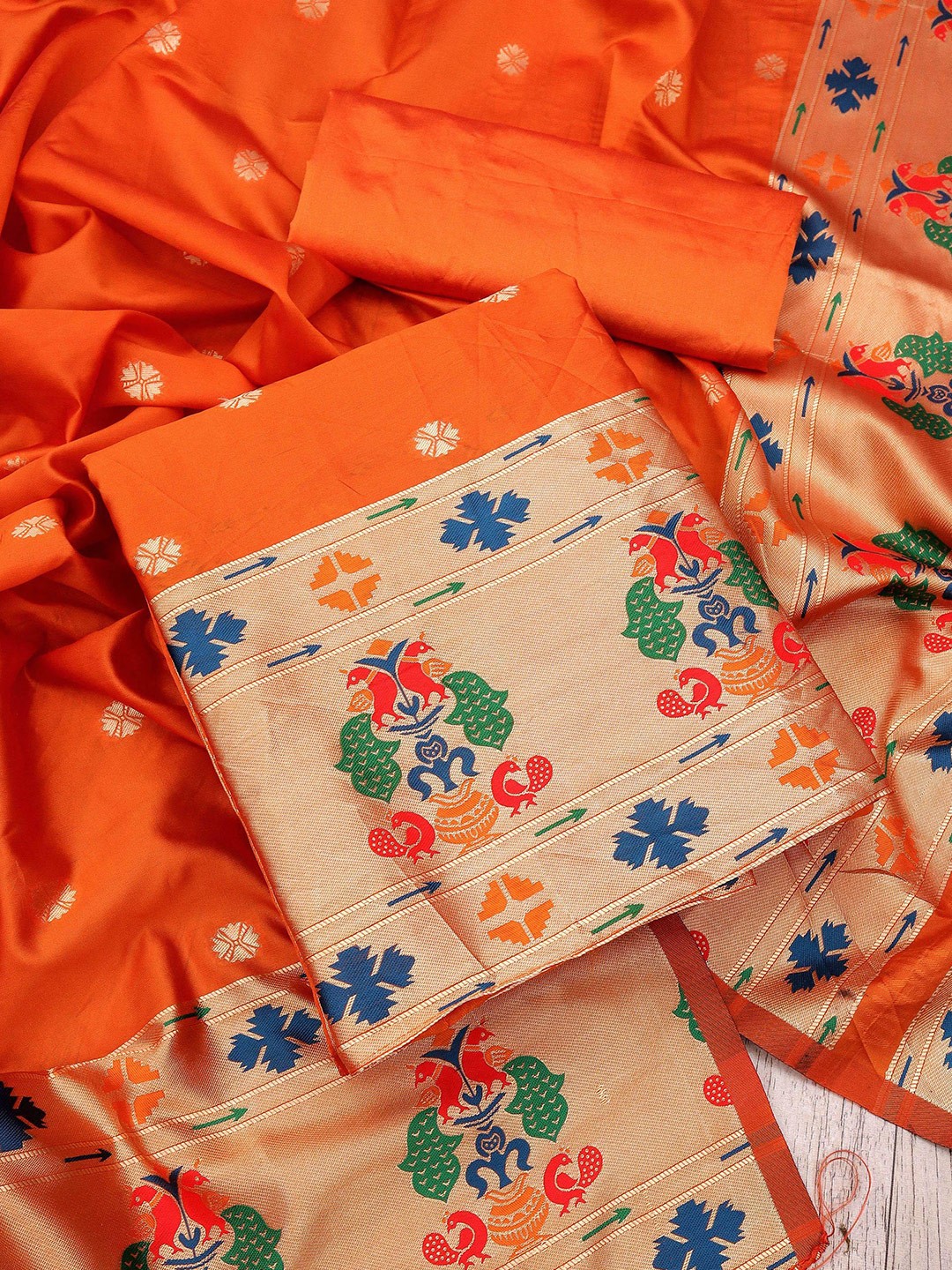 

MANVAA Ethnic Motifs Woven Design Unstitched Dress Material, Orange