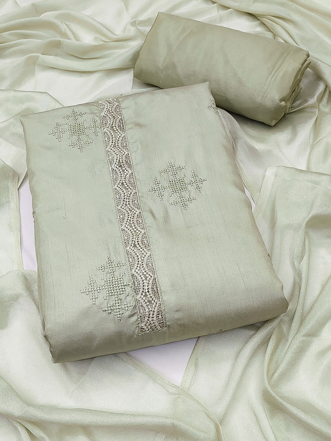 

MANVAA Ethnic Motifs Embroidered Unstitched Dress Material, Green