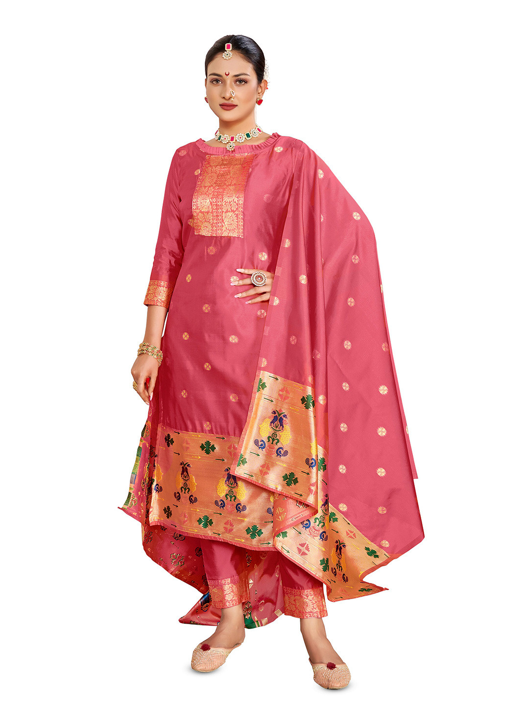 

MANVAA Woven Design Unstitched Dress Material, Pink