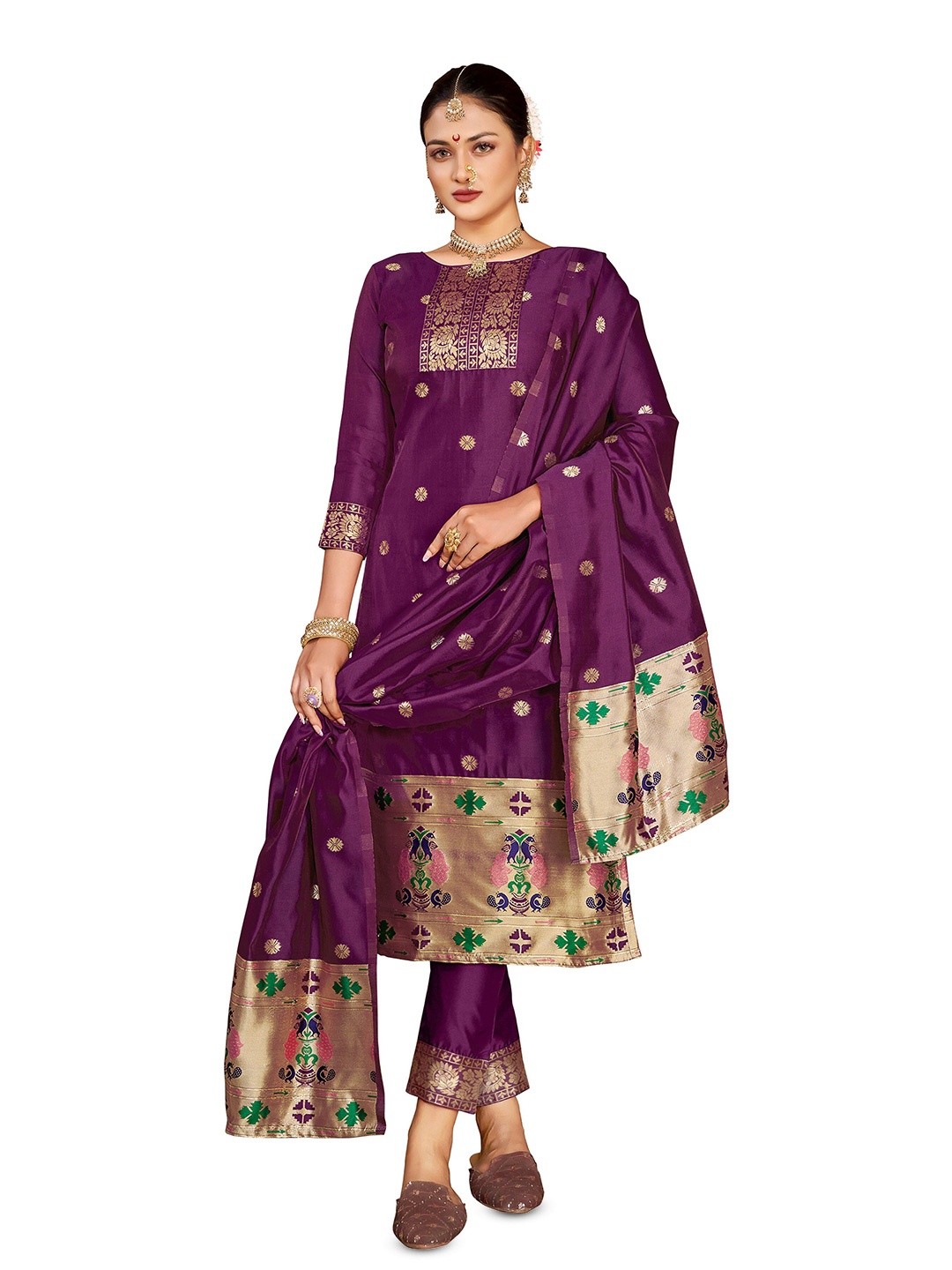 

MANVAA Woven Design Unstitched Dress Material, Violet