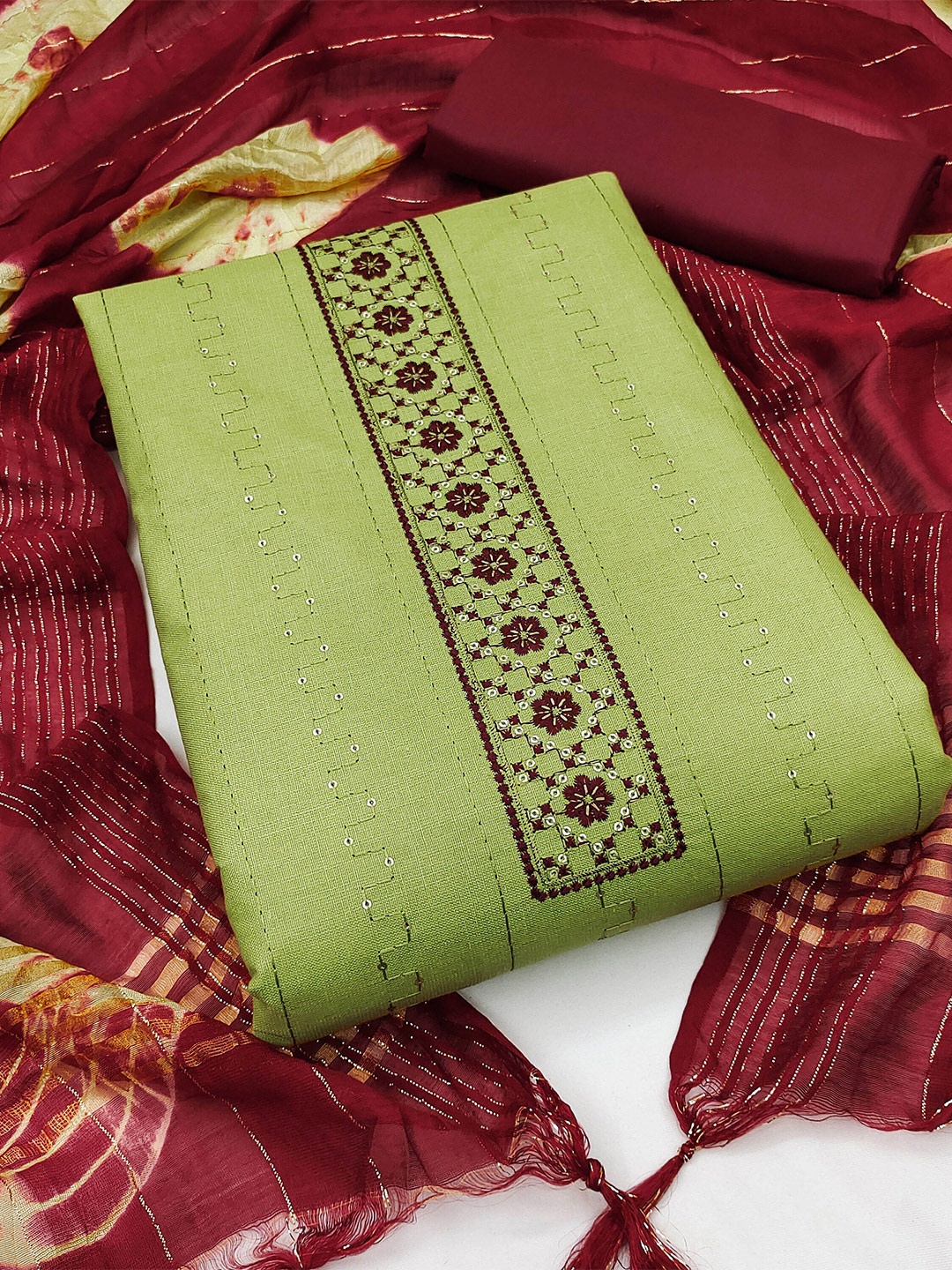

MANVAA Embroidered Unstitched Dress Material, Green