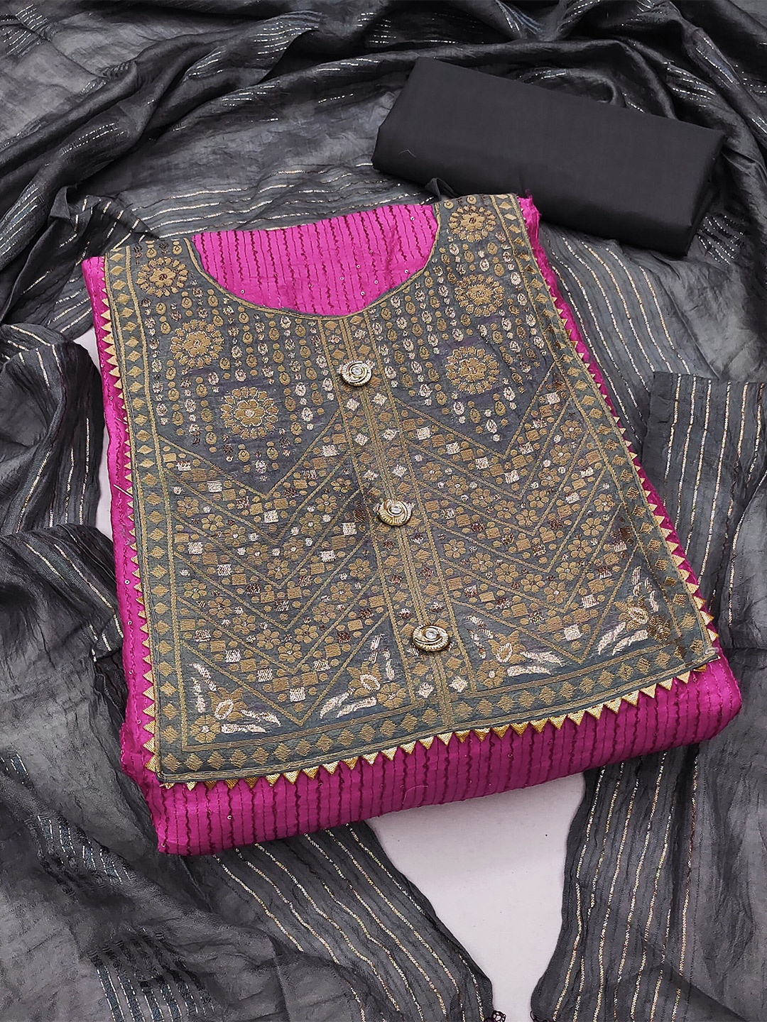 

MANVAA Floral Embroidered Gotta Patti Unstitched Dress Material, Pink
