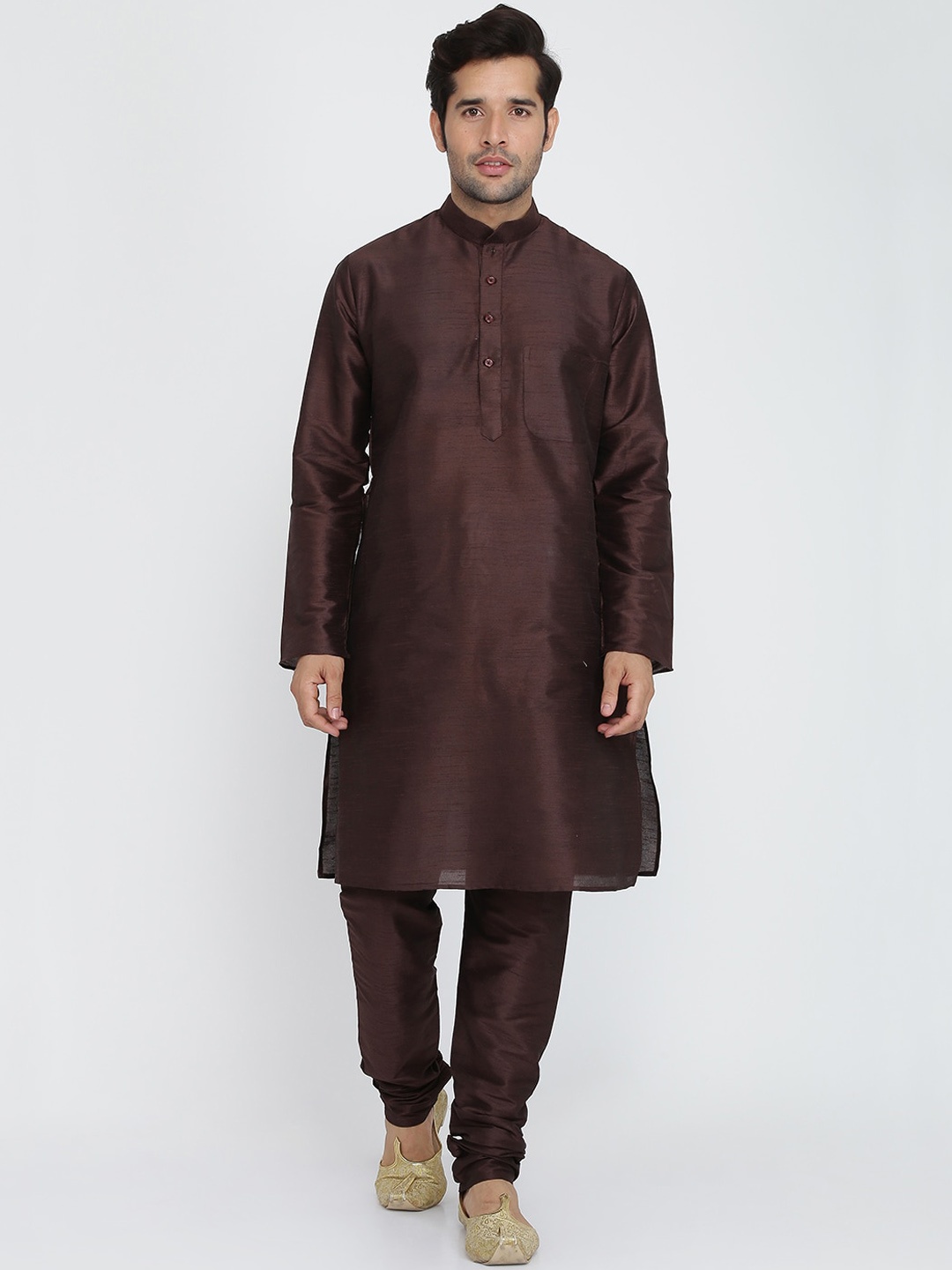 

ROYAL KURTA Mandarin Collar Kurta With Churidar, Brown