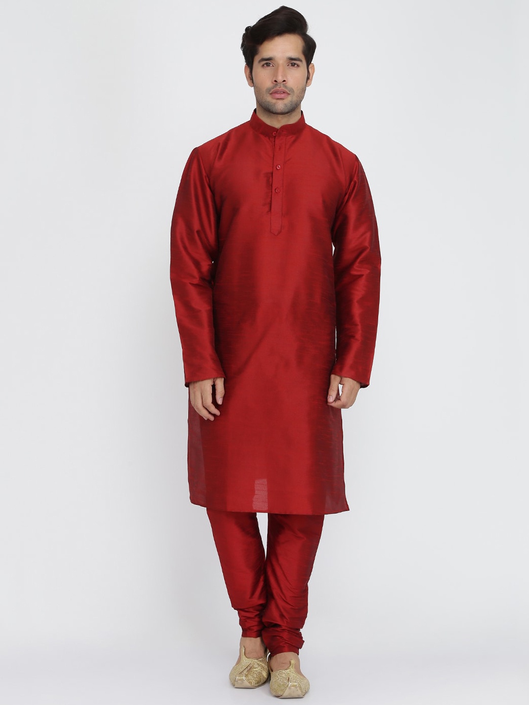 

ROYAL KURTA Men Woven Design Silk Kurta, Maroon