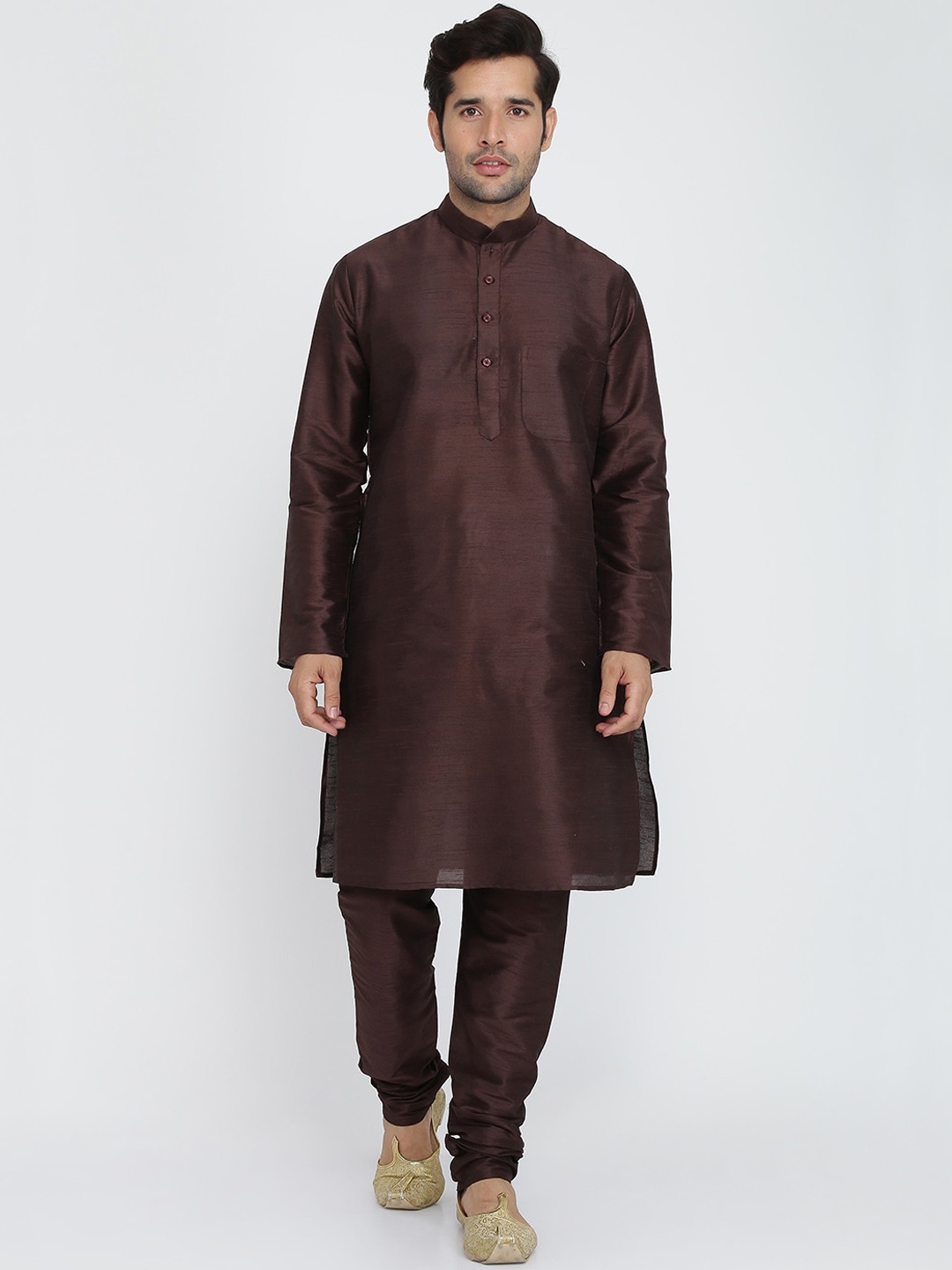 

ROYAL KURTA Men Woven Design Silk Kurta, Brown