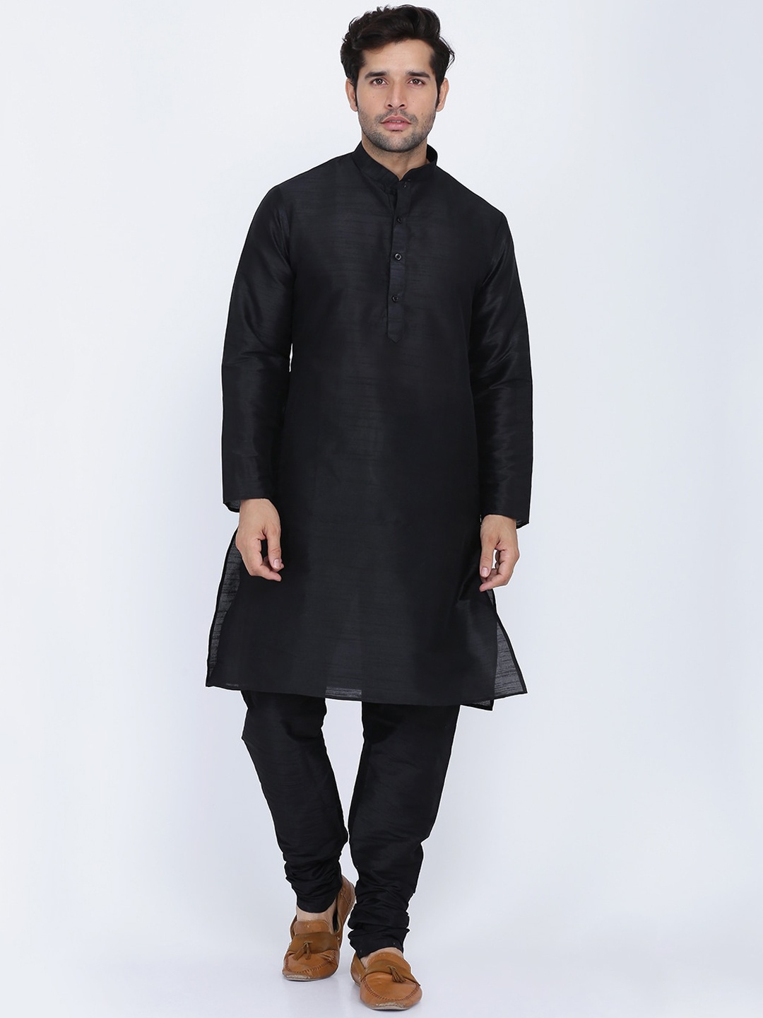 

ROYAL KURTA Mandarin Collar Straight Kurta, Black