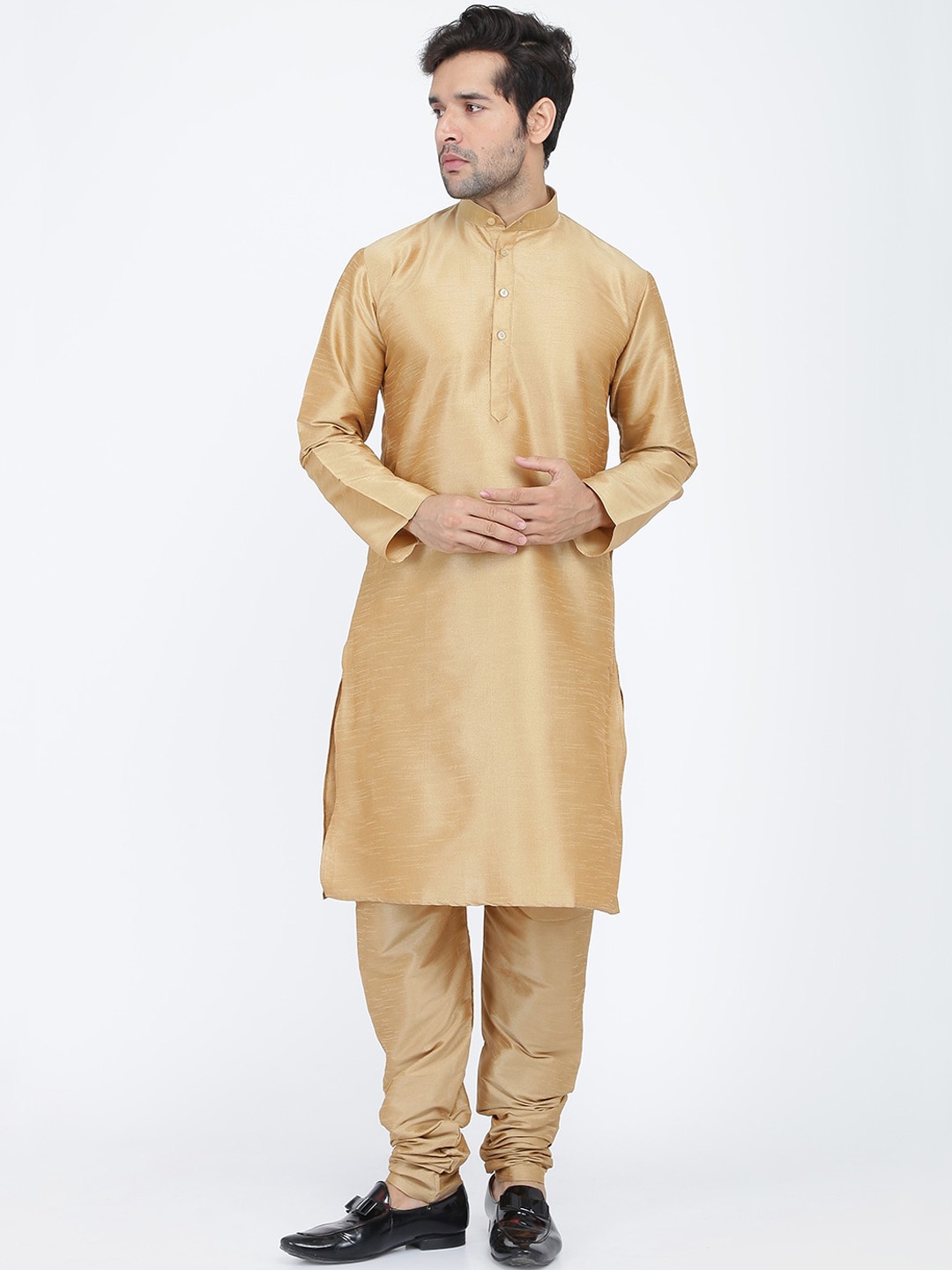 

ROYAL KURTA Mandarin Collar Straight Kurta, Beige