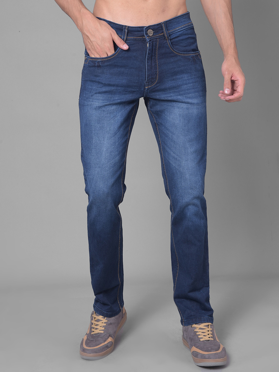 

COBB Men Slim Fit Heavy Fade Clean Look Jeans, Blue