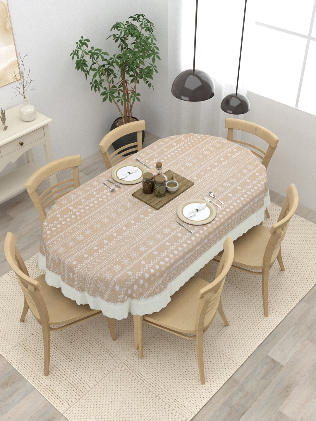 

Clasiko Beige Printed PVC 6-Seater Table Covers