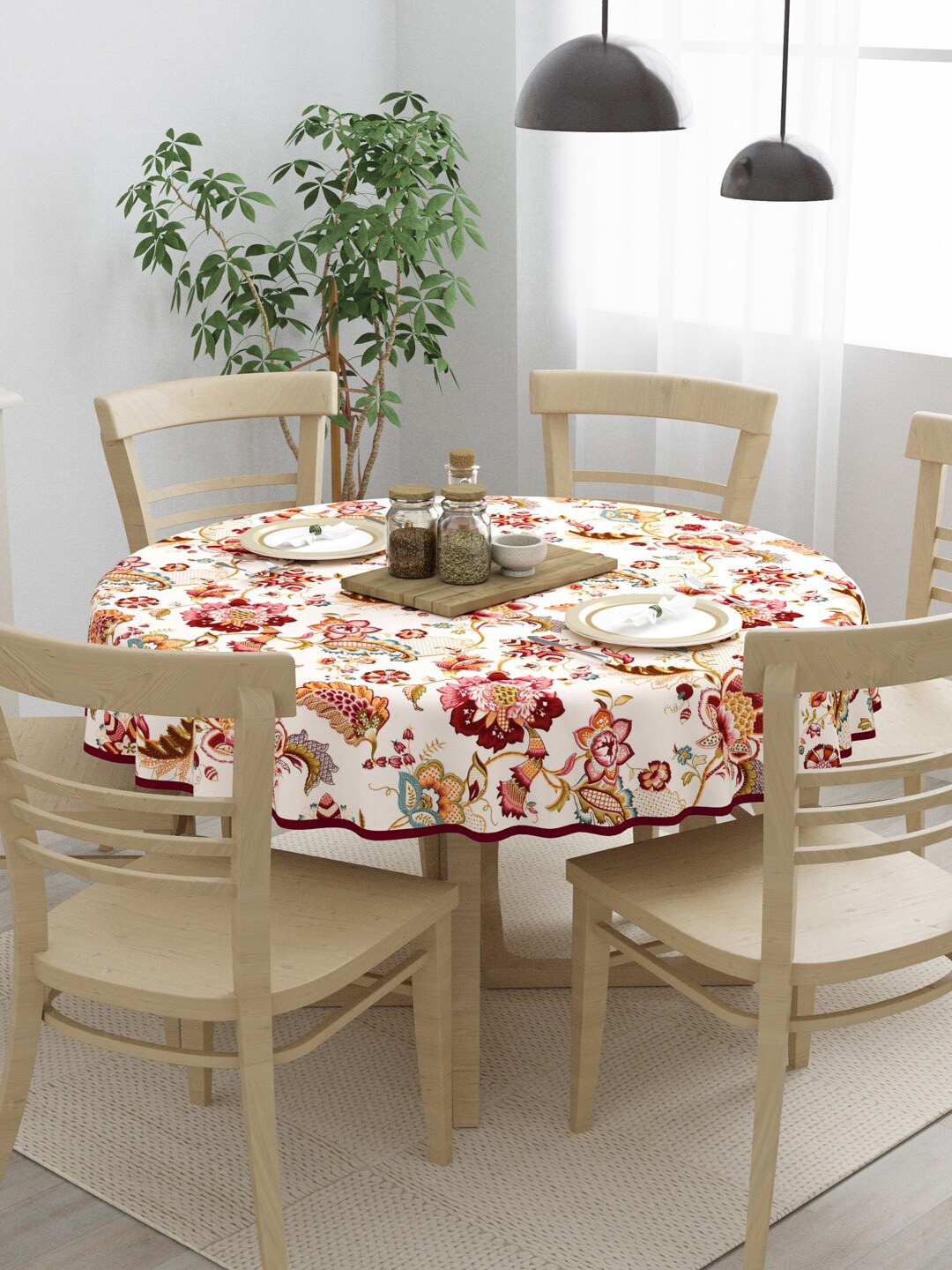 

Clasiko Maroon Printed Cotton 6-Seater Table Covers