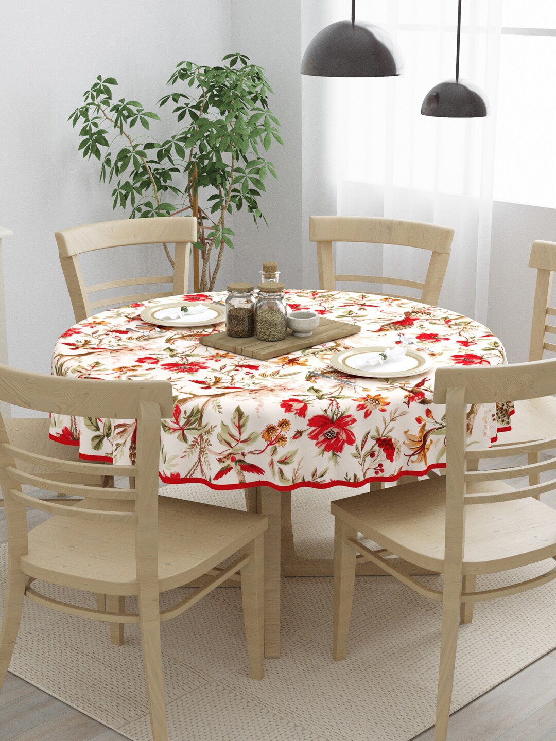 

Clasiko Red Printed Cotton 6-Seater Table Covers