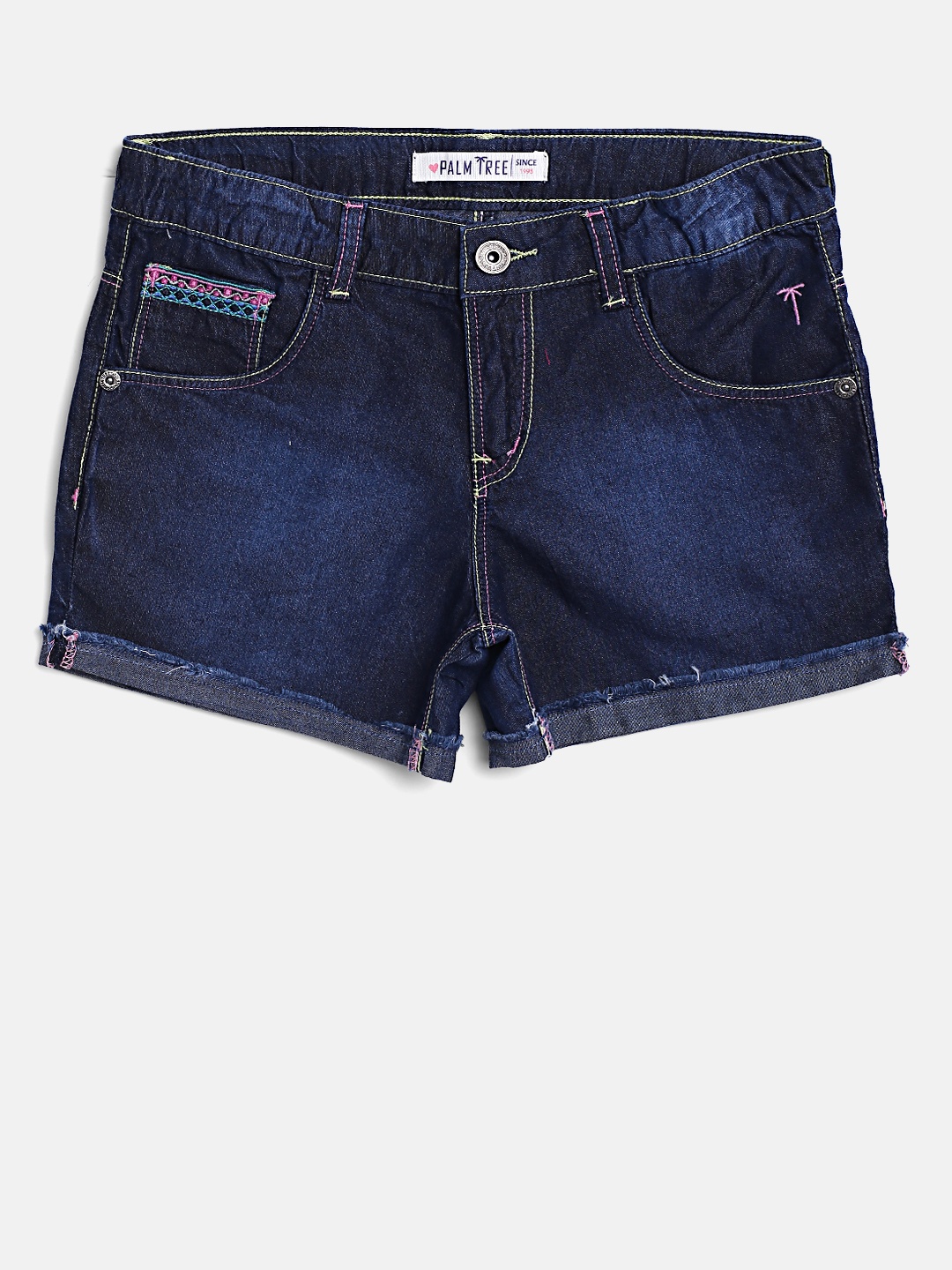 

Palm Tree Girls Blue Solid Regular Fit Denim Shorts