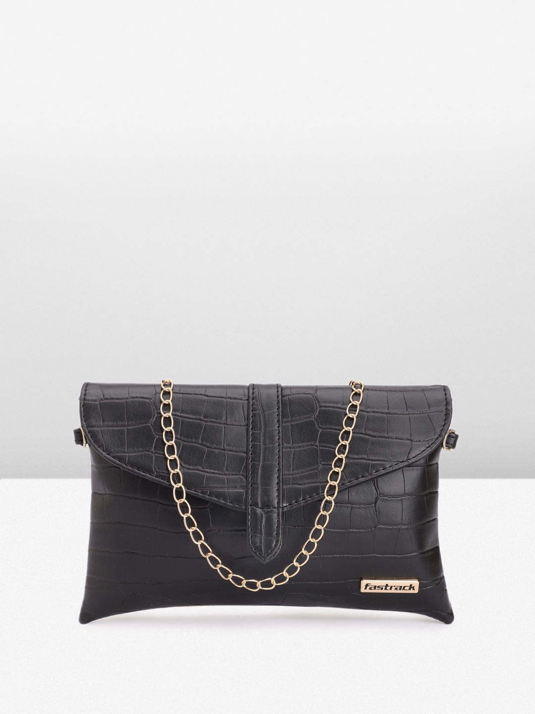 

Fastrack Women Croco Textured Structured Sling Bag, Black