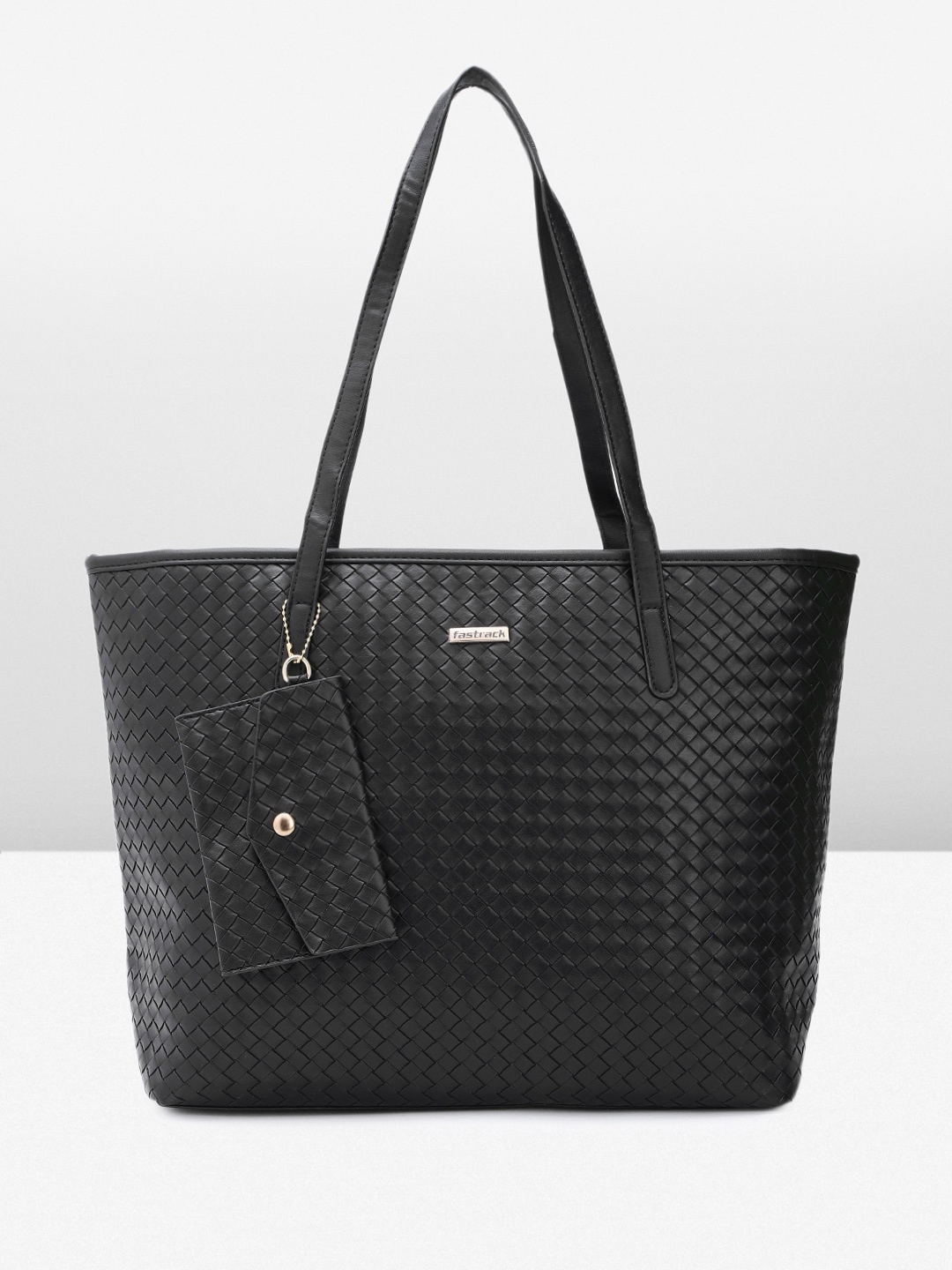 

Fastrack Women Textured Oversized Structured Tote Bag with a Removable Small Pouch, Black