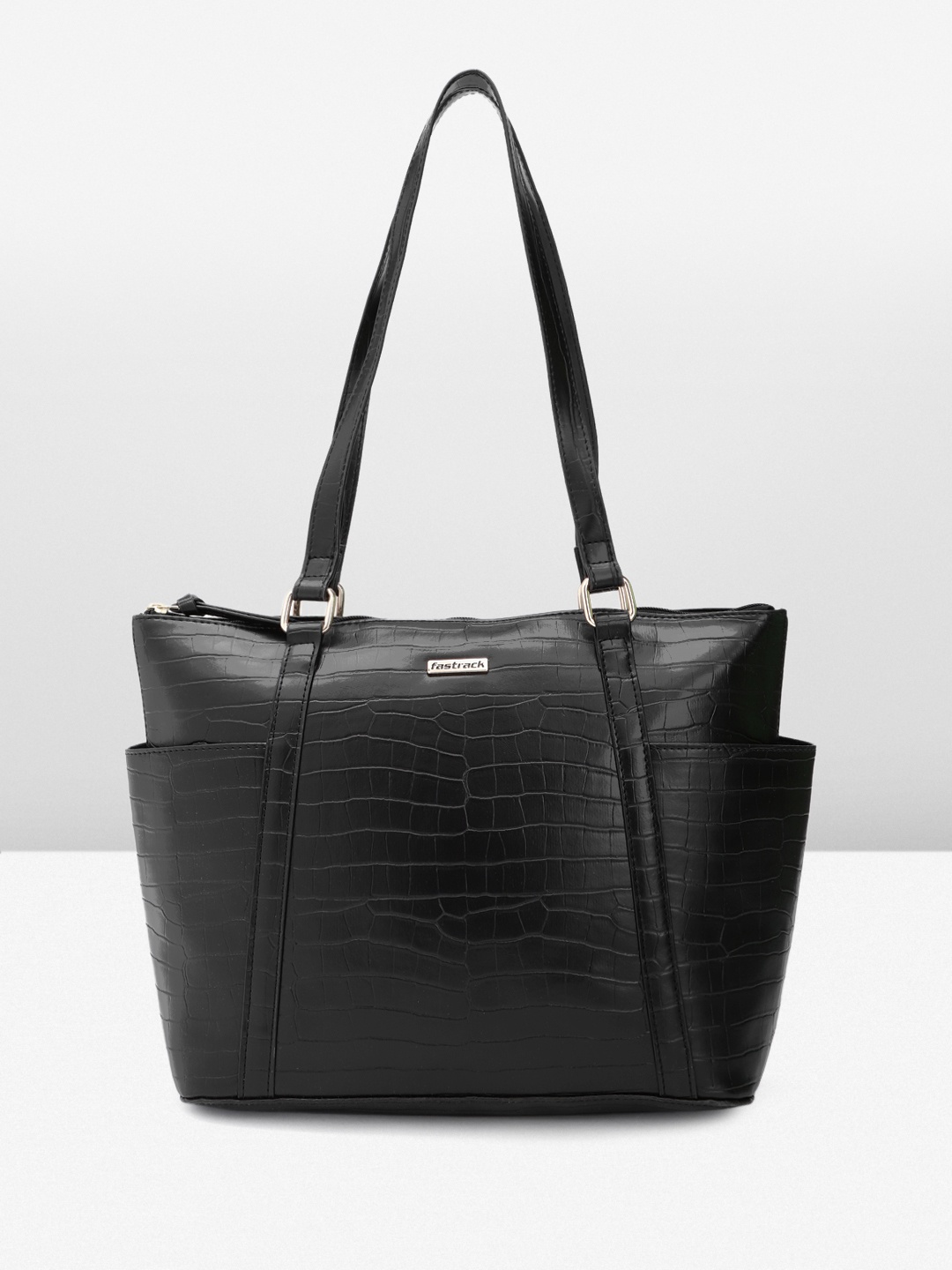 

Fastrack Women Solid Croc Textured Structured Tote Bag, Black