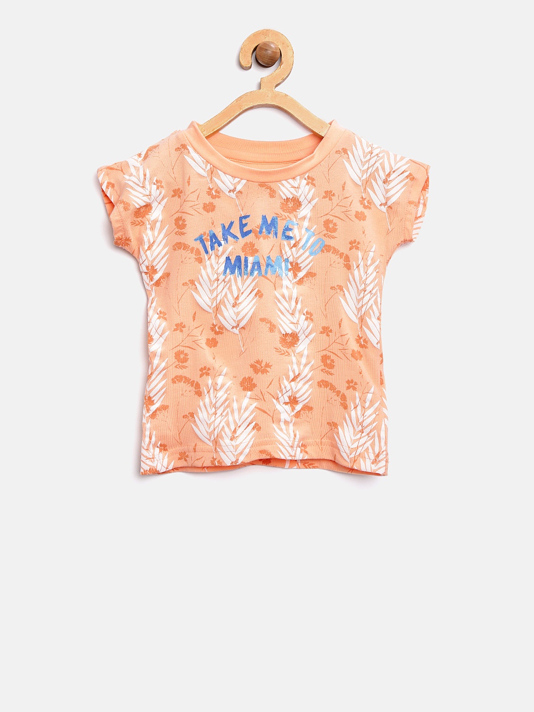 

Palm Tree Girls Peach-Coloured Printed Round Neck T-shirt