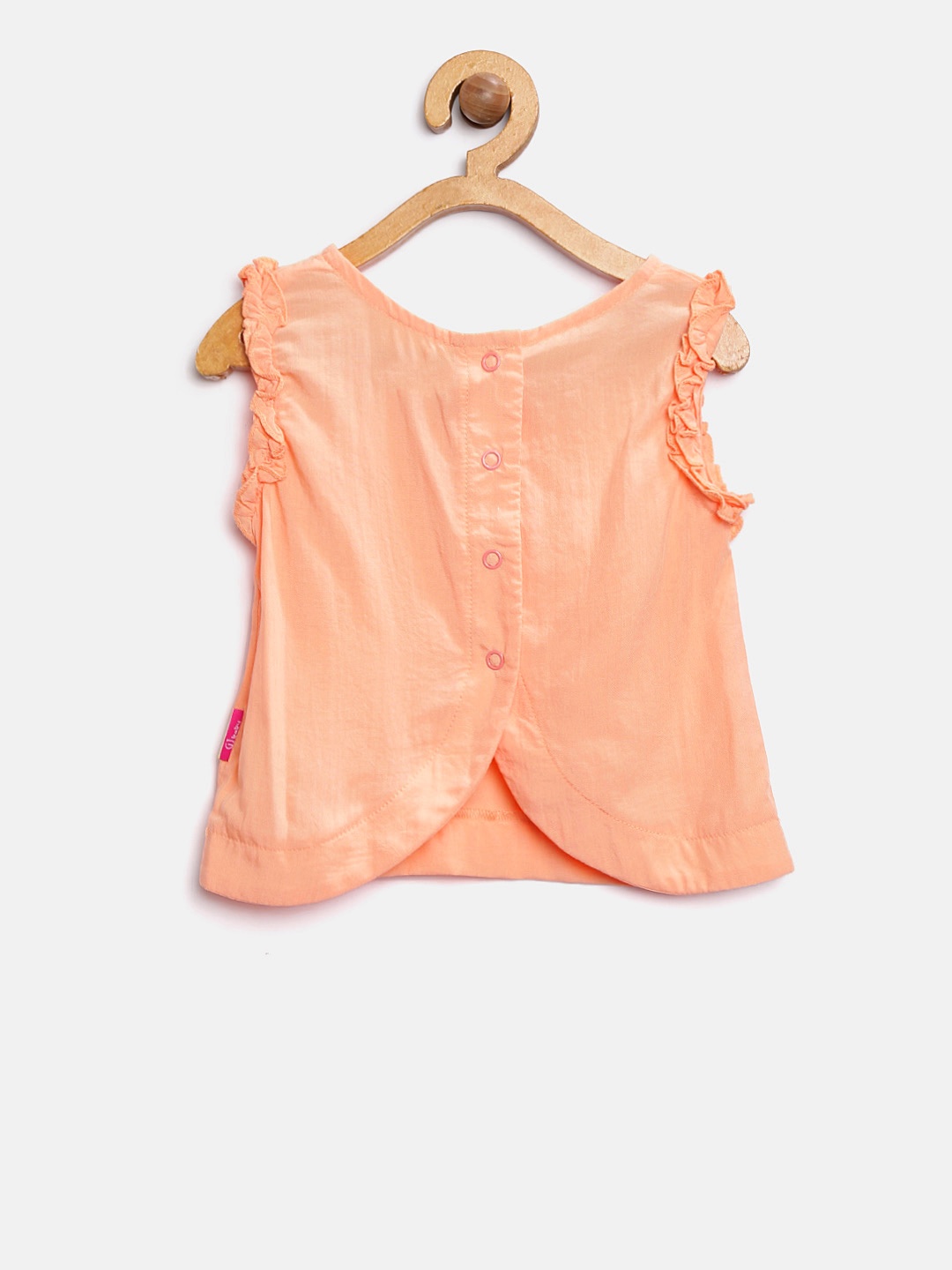 

Gini and Jony Girls Peach-Coloured Solid Styled Back Pure Cotton Top