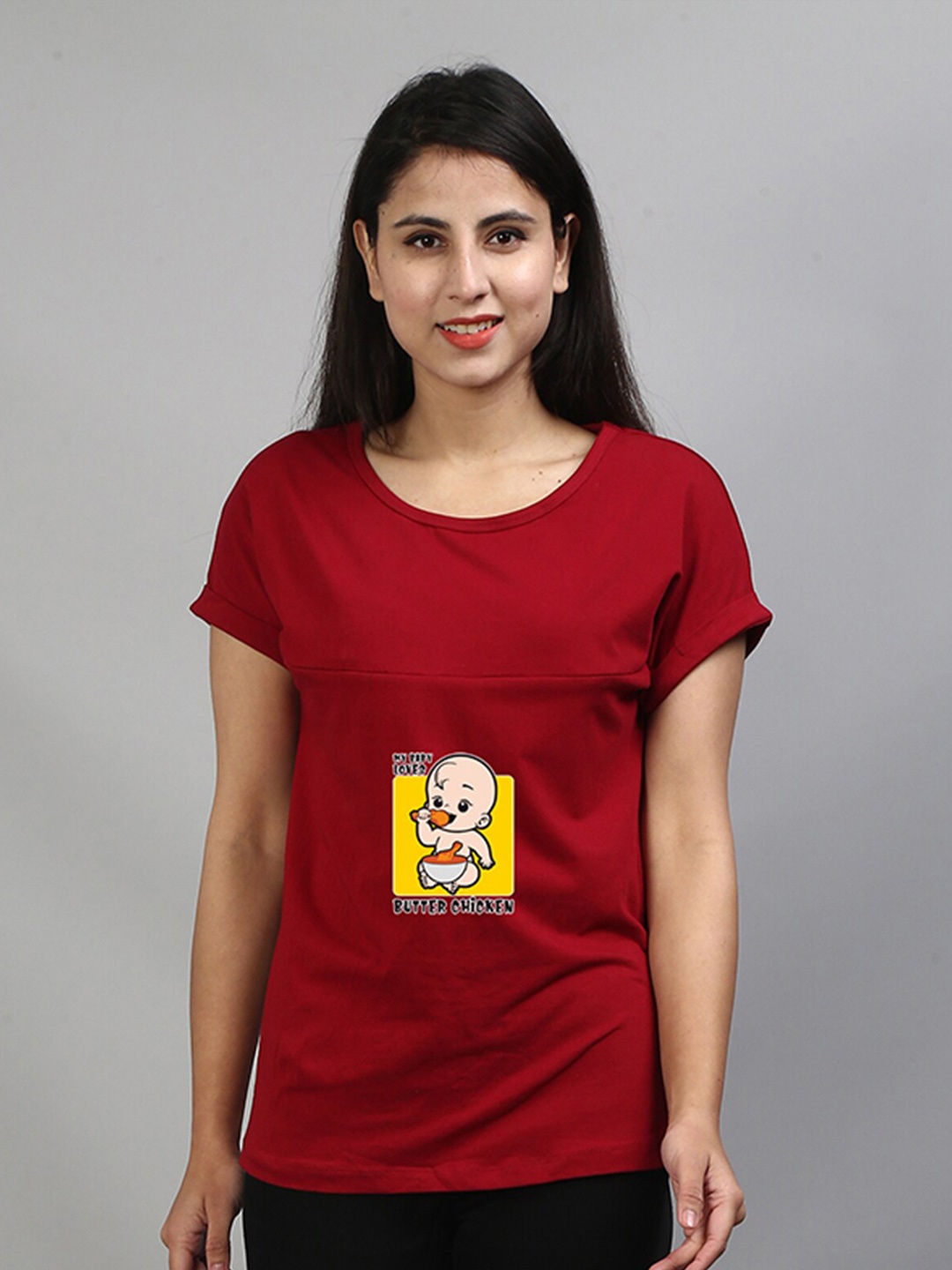 

SillyBoom Graphic Printed Pregnancy Feeding T-Shirt, Maroon