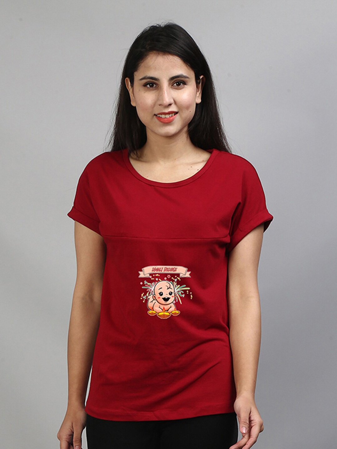 

SillyBoom Graphic Printed Maternity T-shirt, Maroon