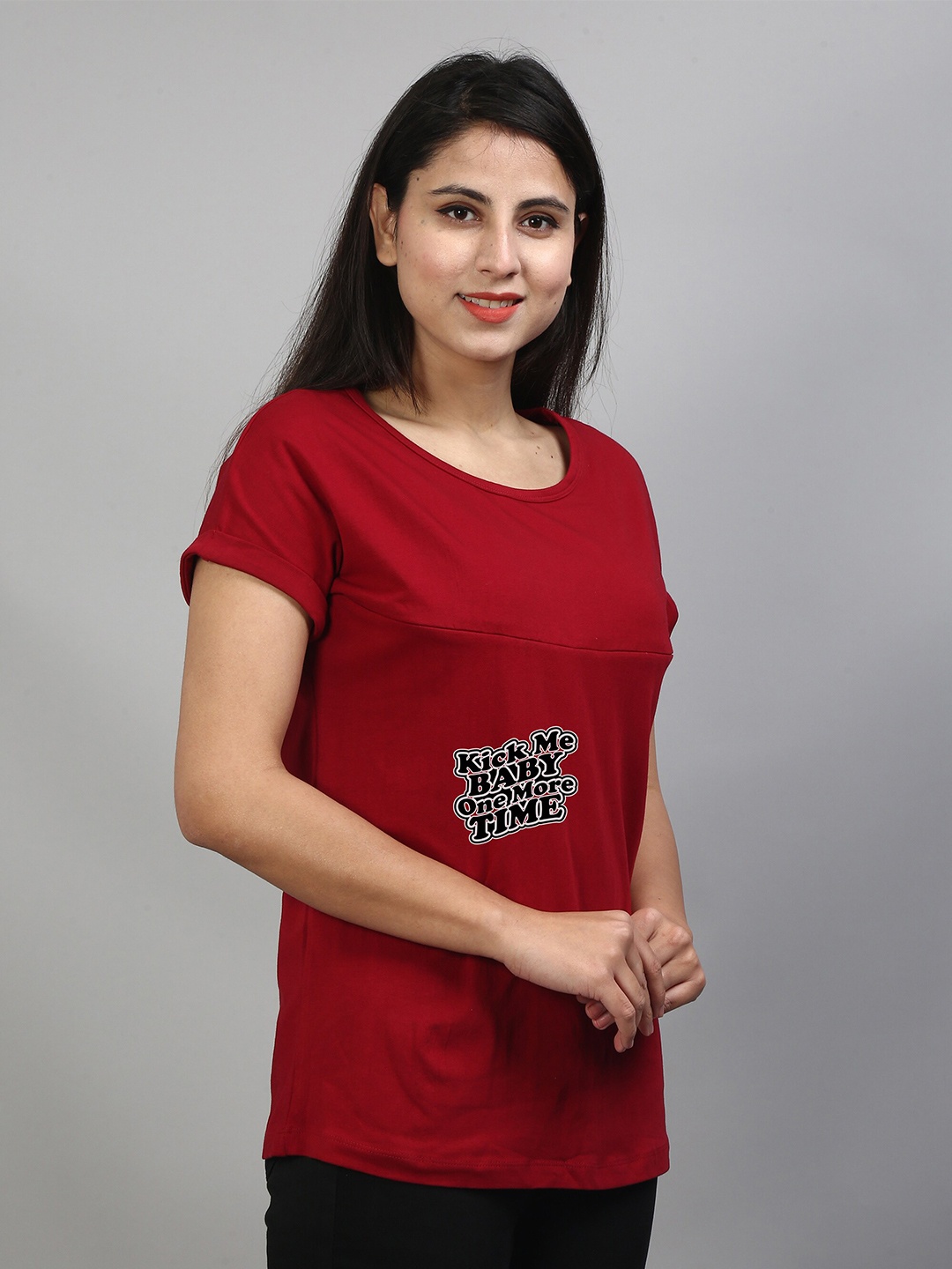 

SillyBoom Typography Printed Maternity T-shirt, Maroon