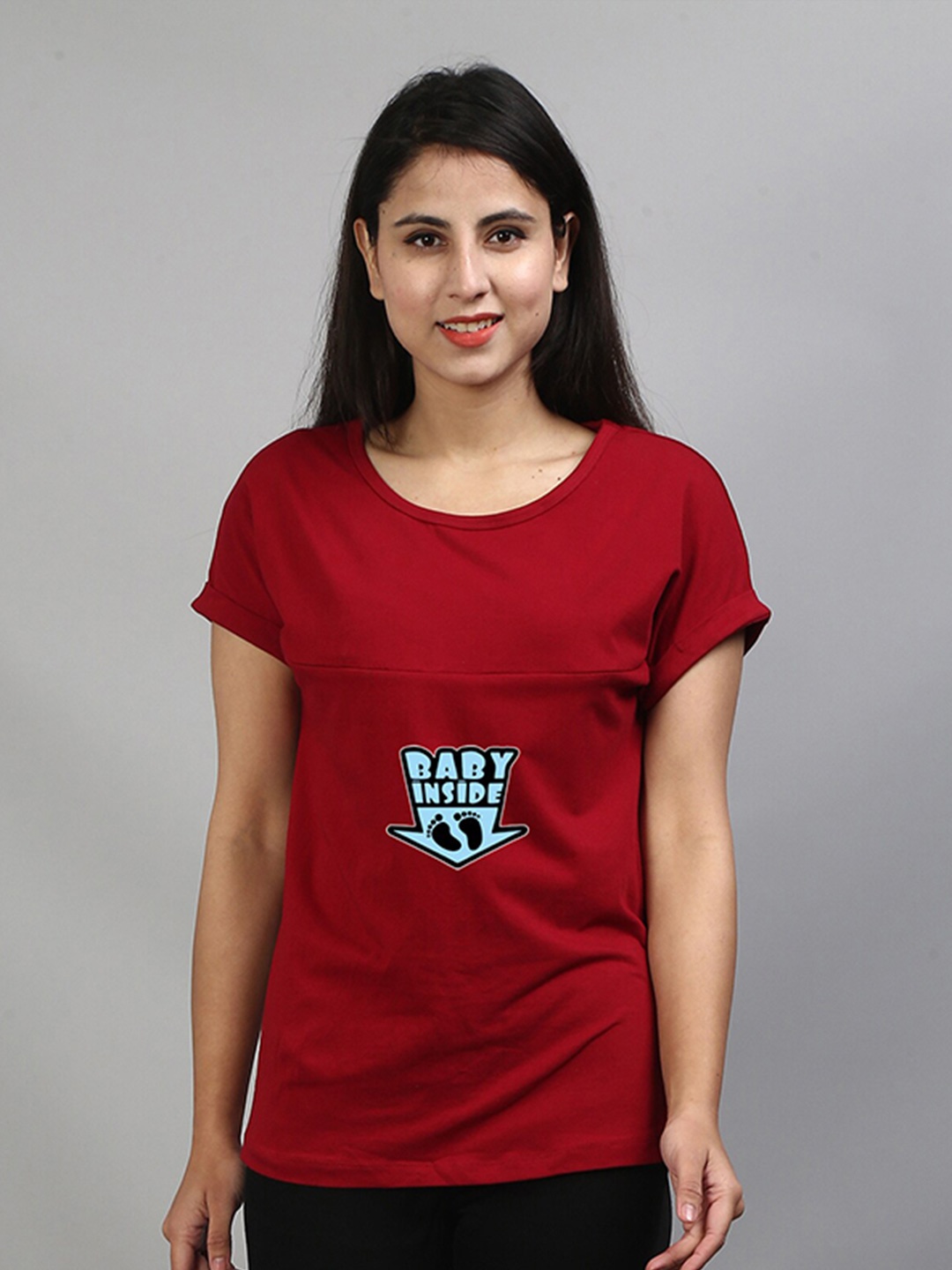 

SillyBoom Typography Printed Maternity T-shirt, Maroon