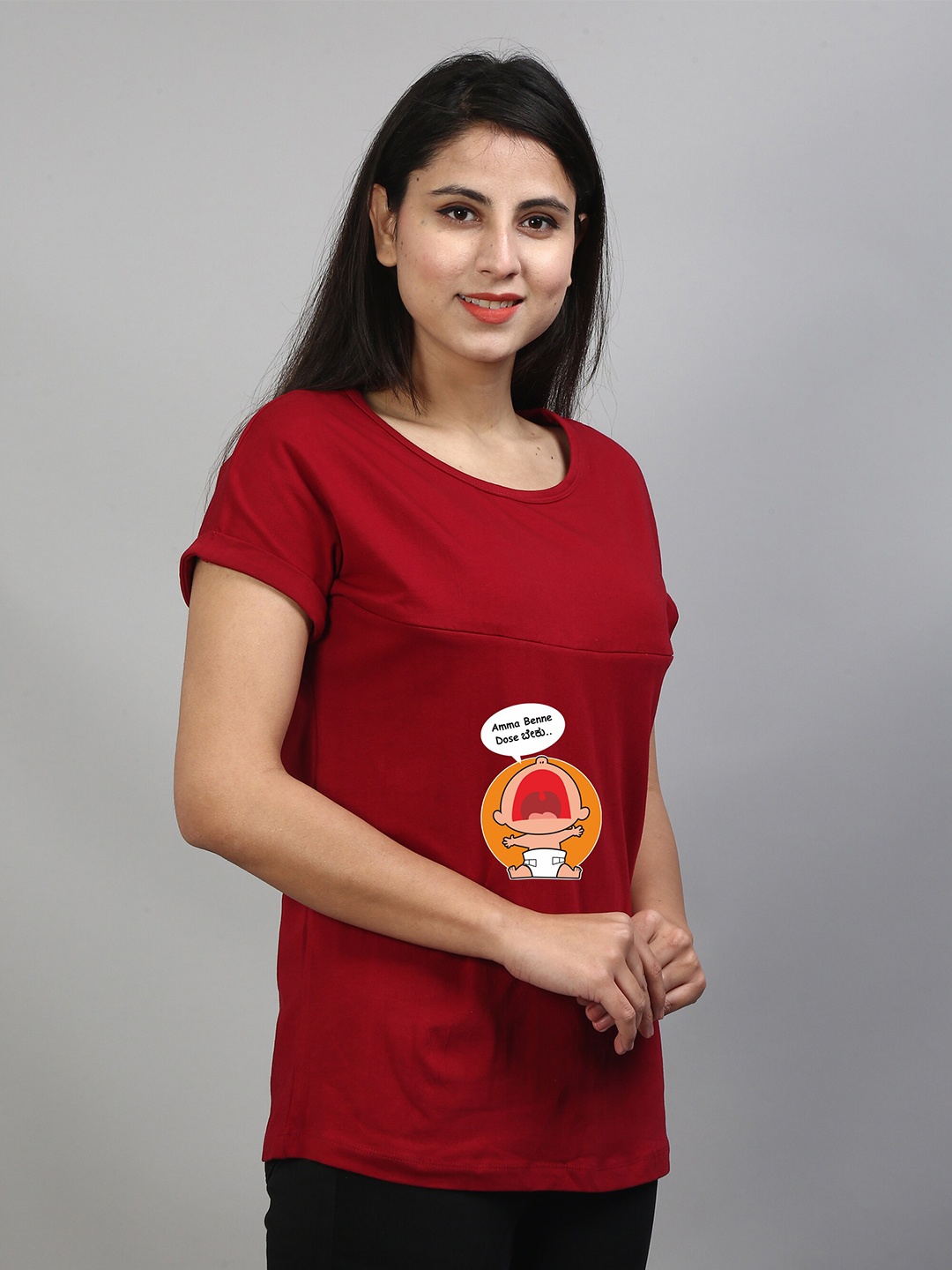 

SillyBoom Graphic Printed Maternity T-shirt, Maroon