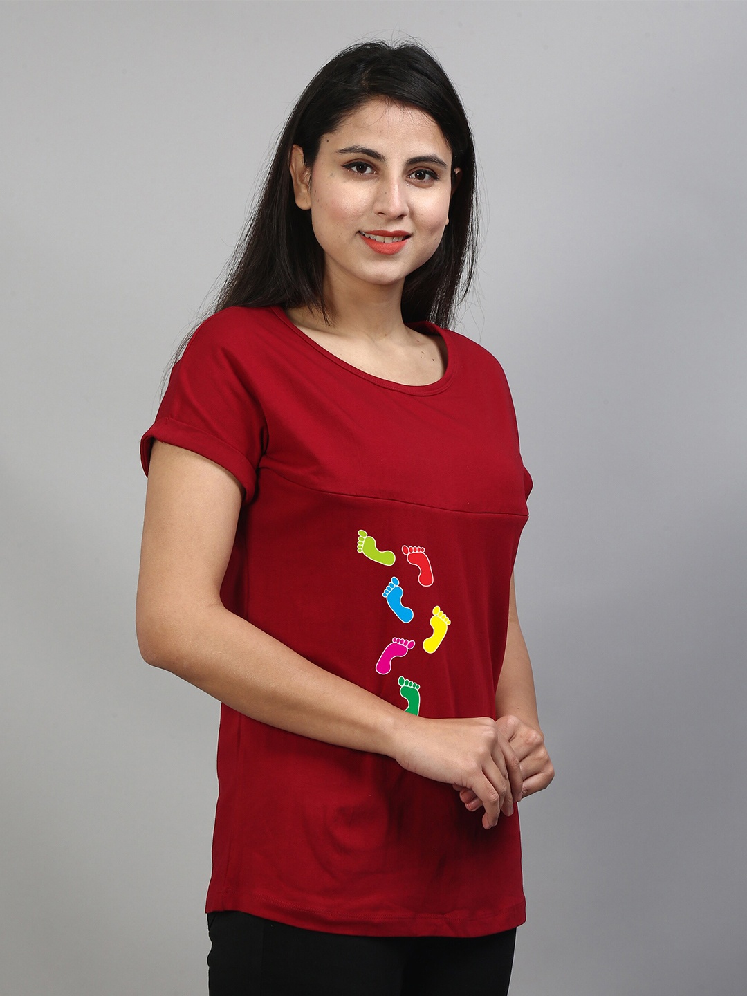 

SillyBoom Graphic Printed Maternity T-shirt, Maroon
