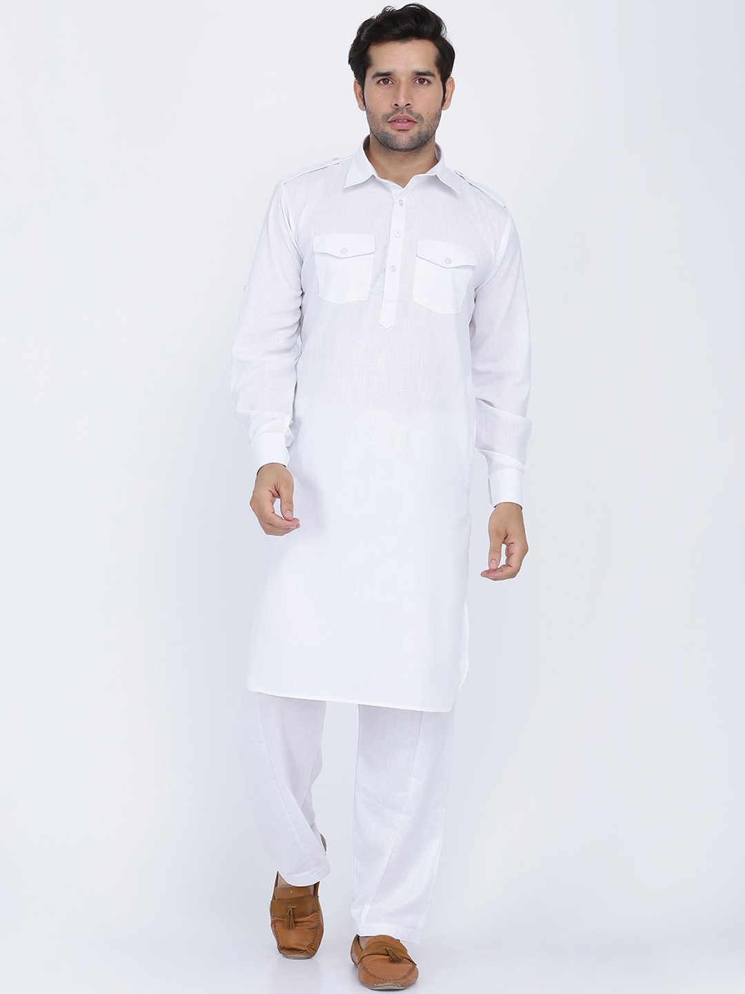 

ROYAL KURTA Men Solid Cotton Pathani Kurta, White