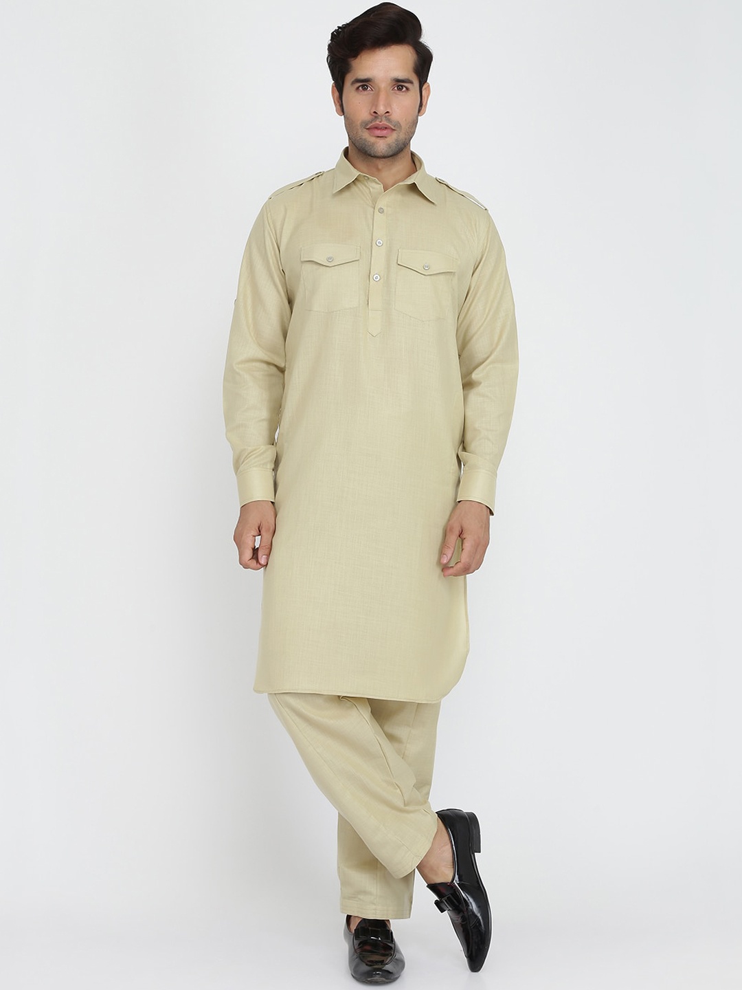 

ROYAL KURTA Shirt Collar Pathani Kurta, Green