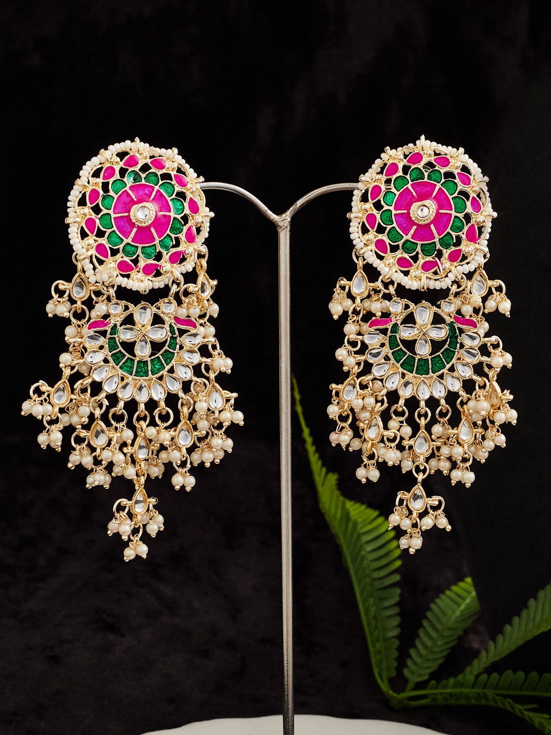 

ATIBELLE Gold -Plated Kundan Contemporary Drop Earrings, Pink