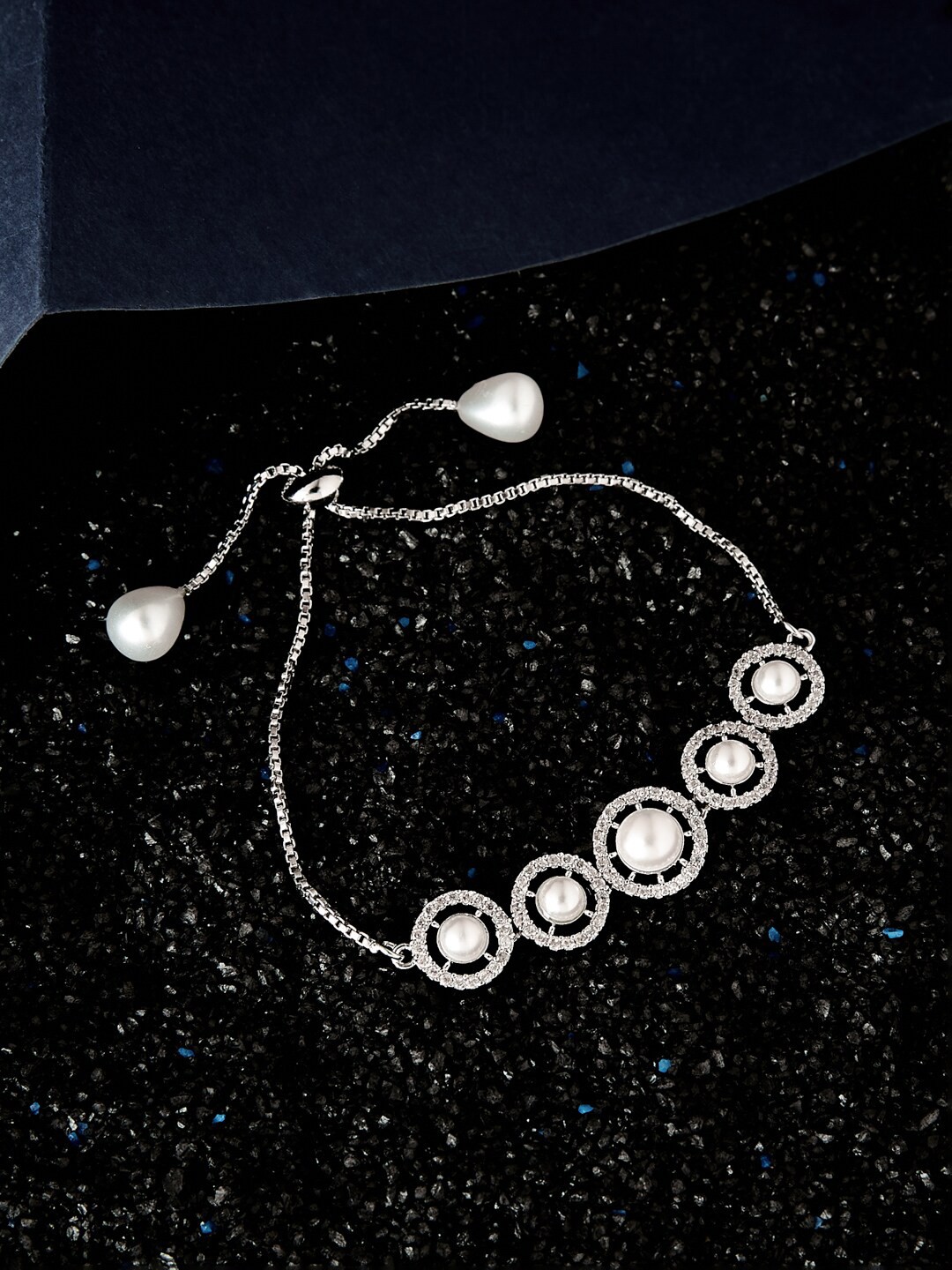 

ATIBELLE Rhodium-Plated Cubic Zirconia Studded Link Bracelet, Silver