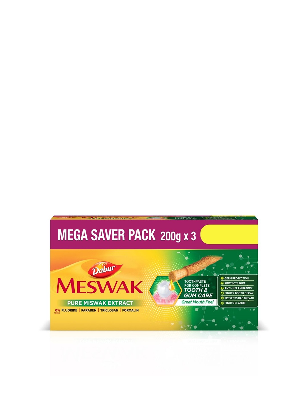 

Dabur Set of 3 Meswak Complete Oral Care Toothpaste - 200g each, Yellow
