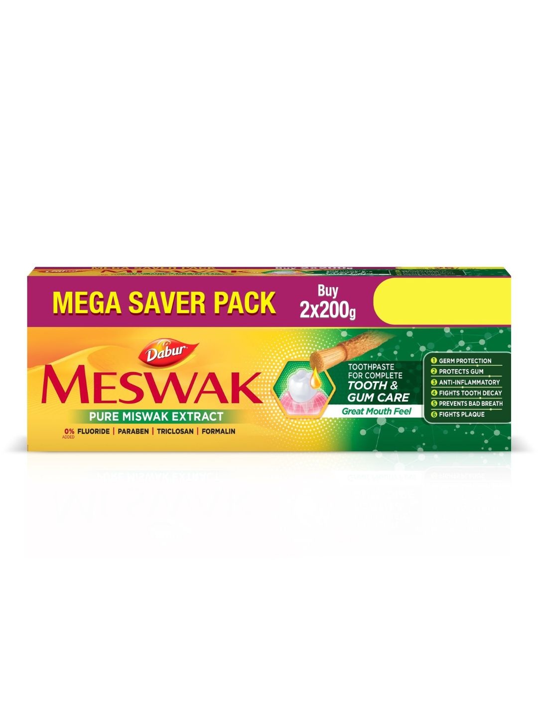 

Dabur Set of 2 Meswak Complete Oral Care Toothpaste - 200g each, Yellow