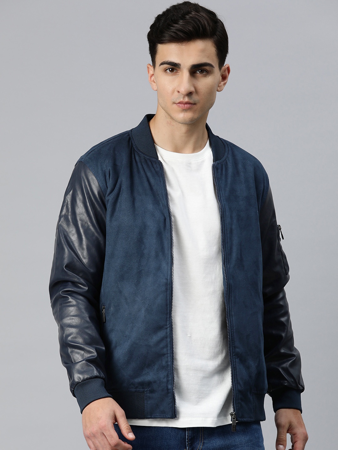 

Pierre Carlo Men Suede Bomber Jacket, Navy blue