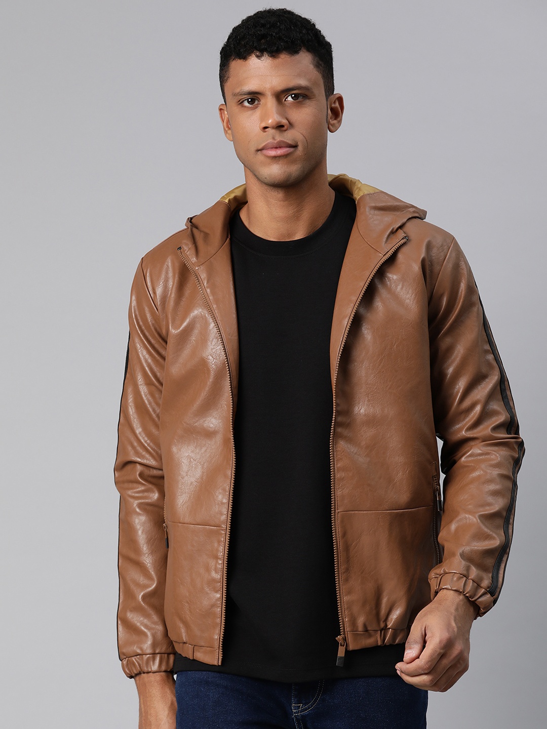 

Pierre Carlo Men Solid Leather Jacket, Brown