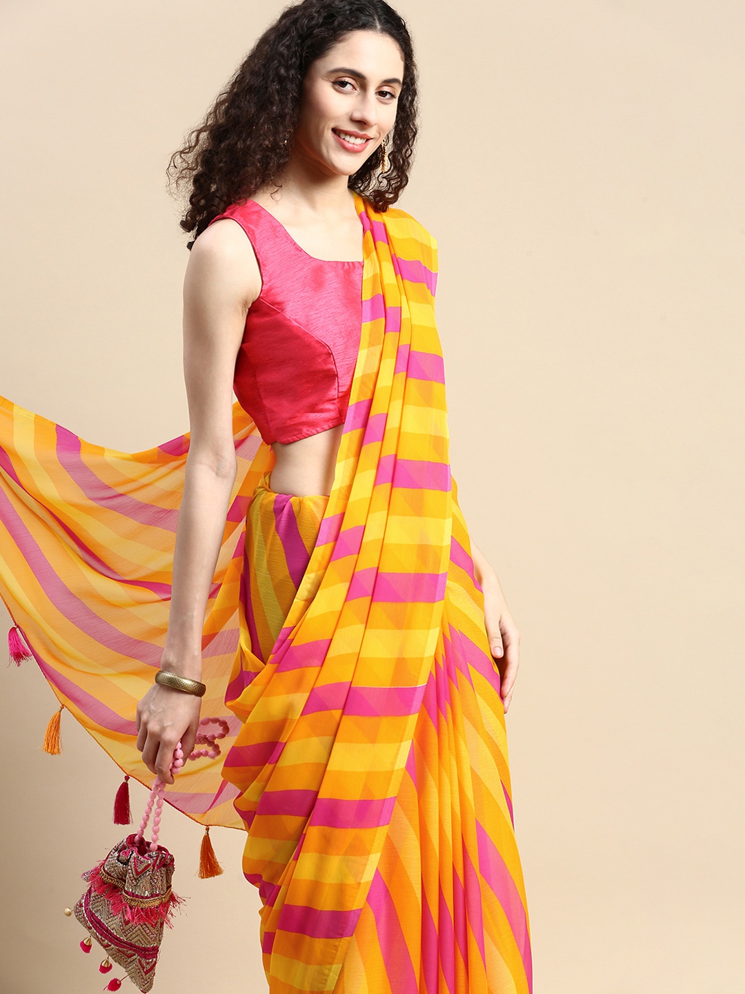 

Rani Saahiba Leheriya Poly Chiffon Leheriya Saree, Yellow