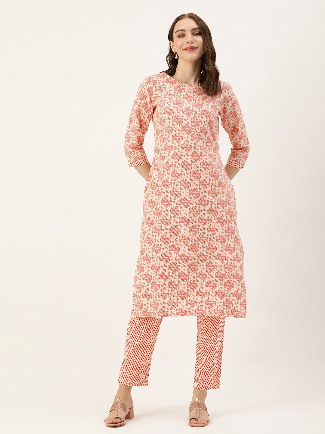 

Saanjh Women Printed Regular Kurta with Trousers, White
