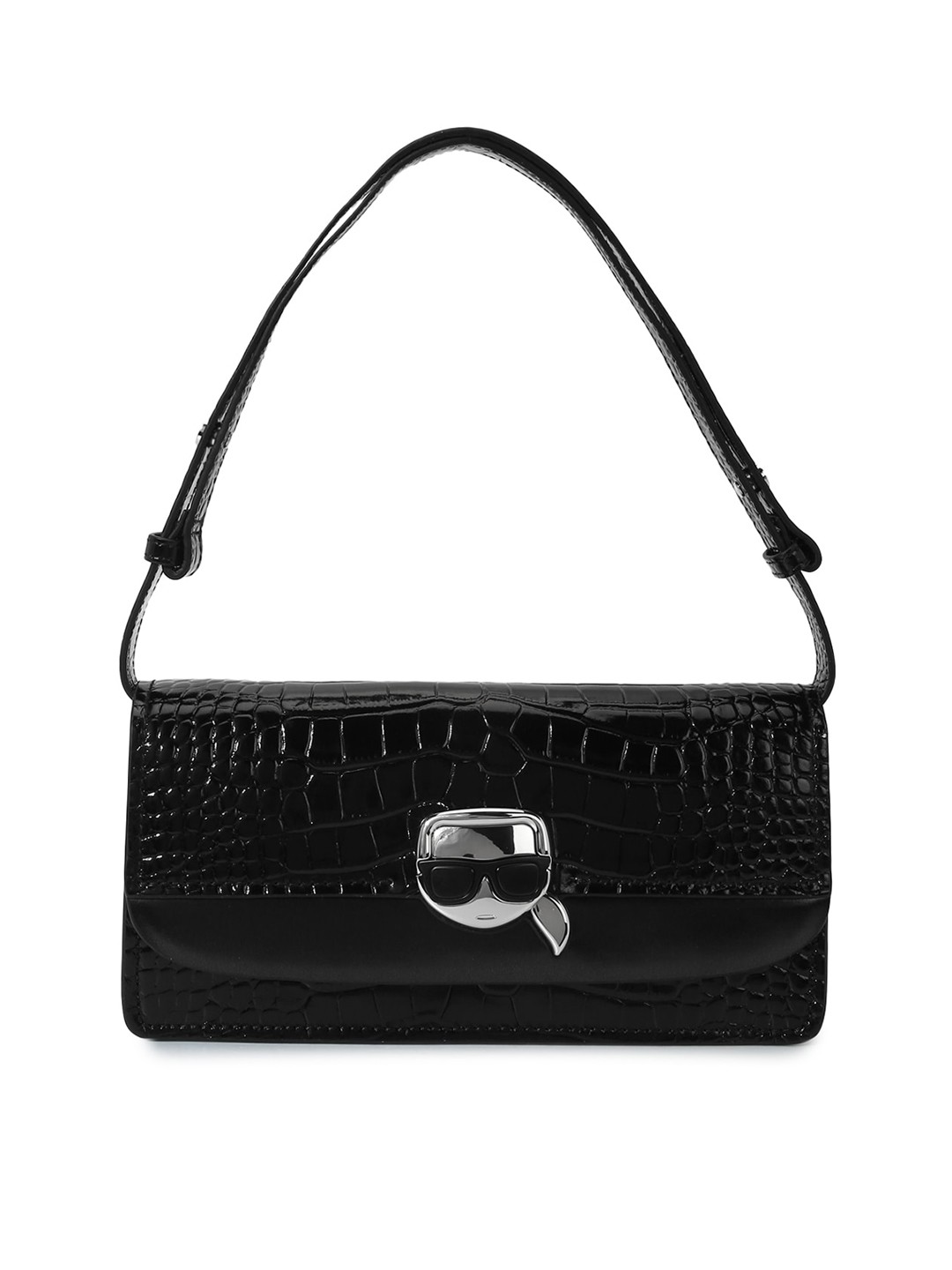 

Karl Lagerfeld Animal Textured Leather Structured Sling Bag, Black