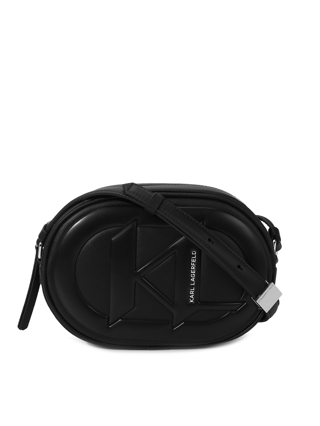 

Karl Lagerfeld Brand Logo Textured Structured Leather Sling Bag, Black